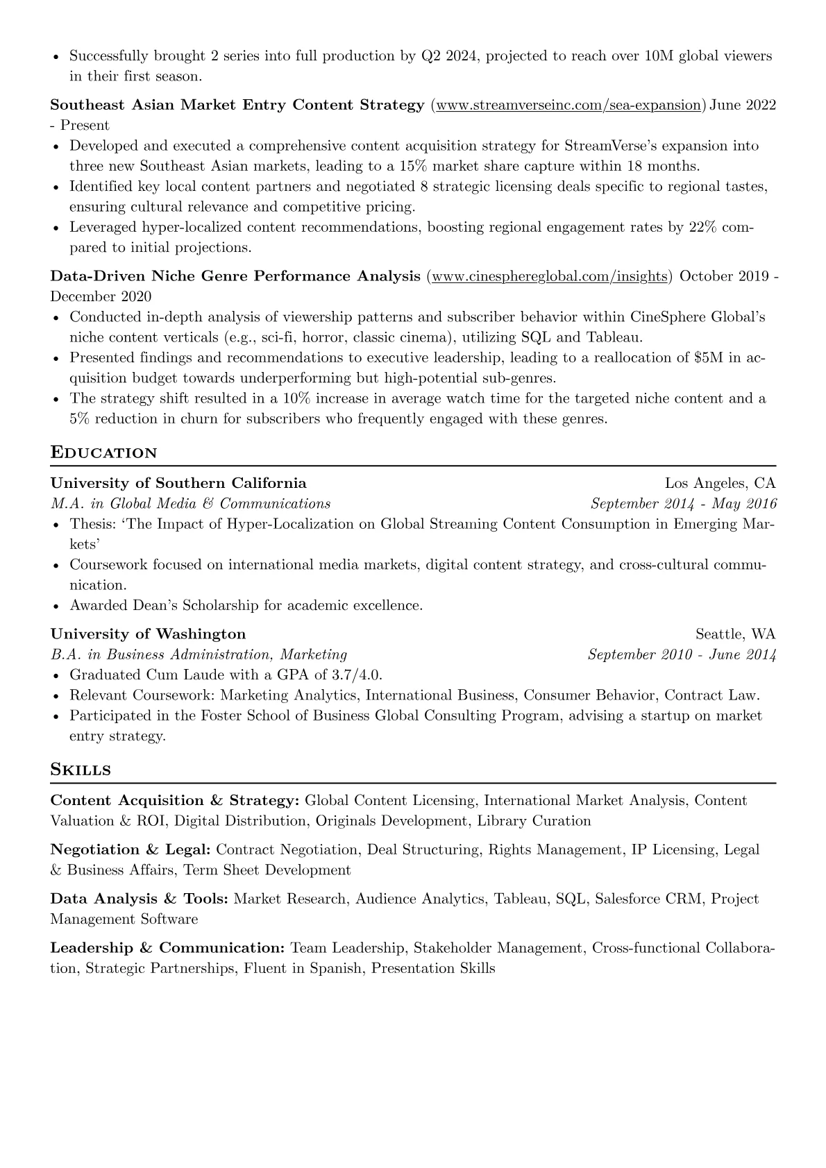 Content Acquisitions Director resume example, Content Acquisitions, page 2
