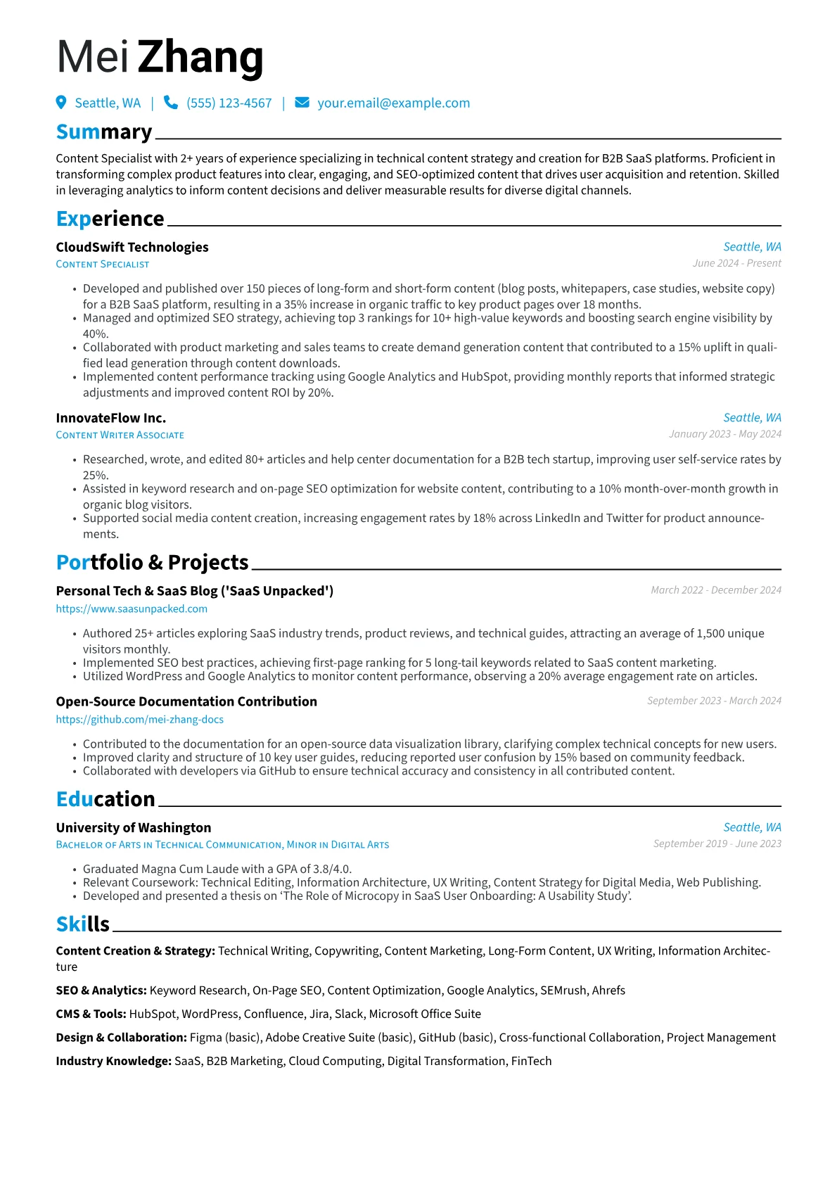 Content Specialist resume example, Content Specialist, page 1