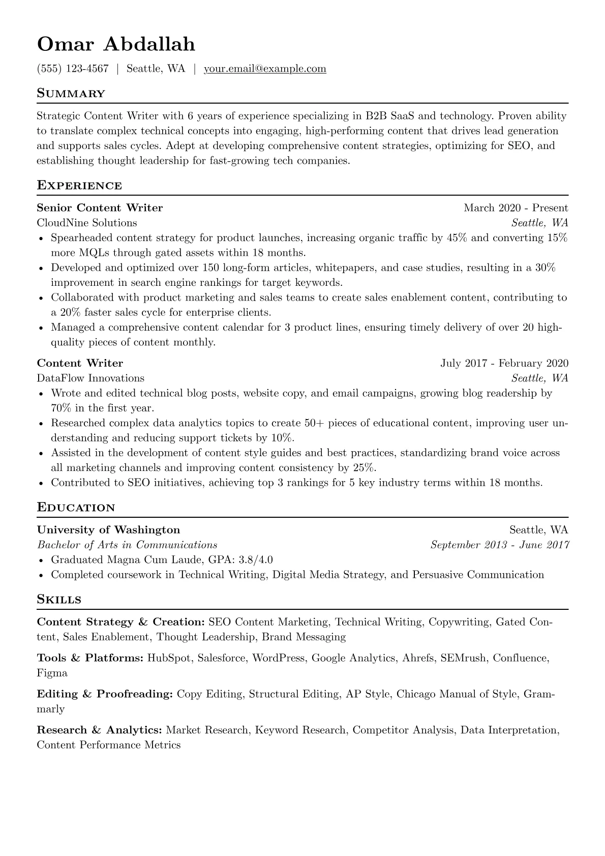 B2B SaaS Content Writer version - Page 1