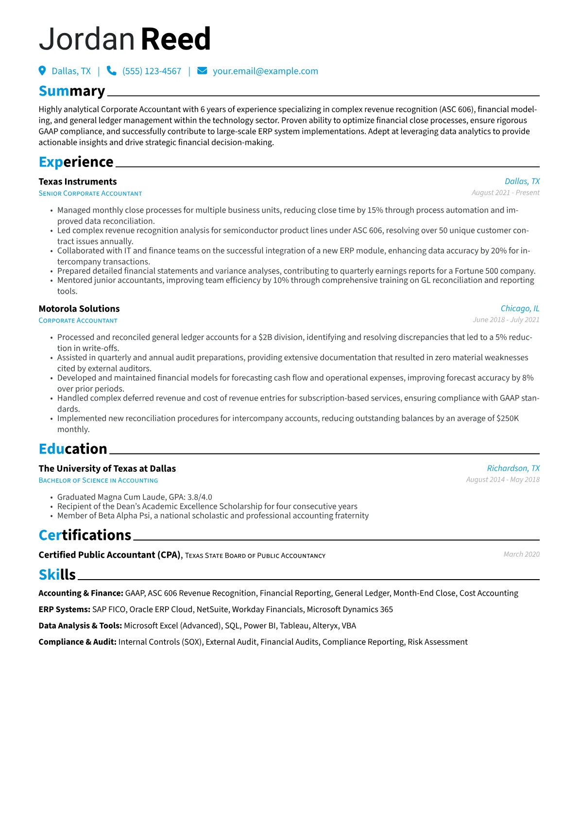 Corporate Accountant version - Page 1