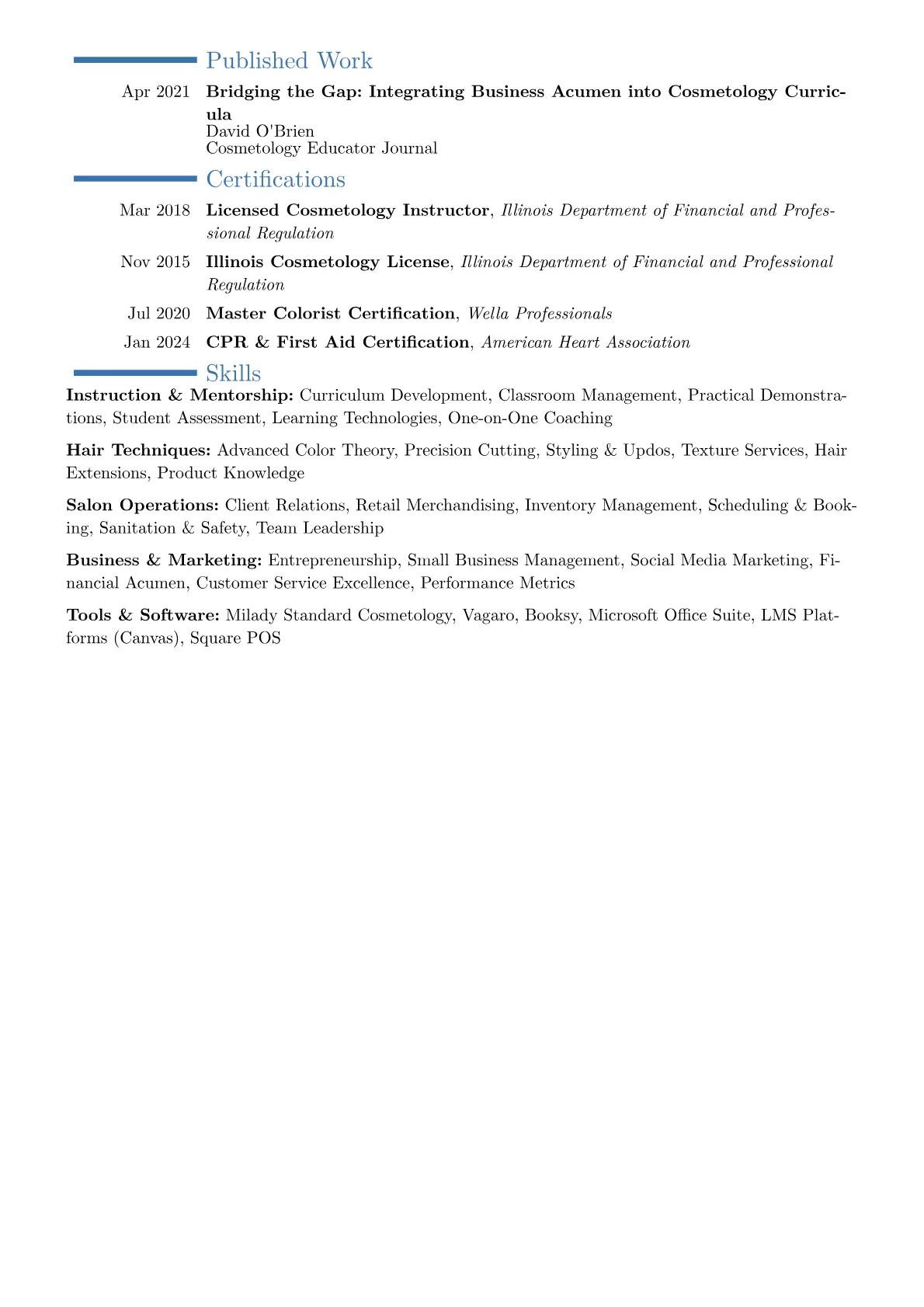 Cosmetology Instructor resume example, Career changer, page 2