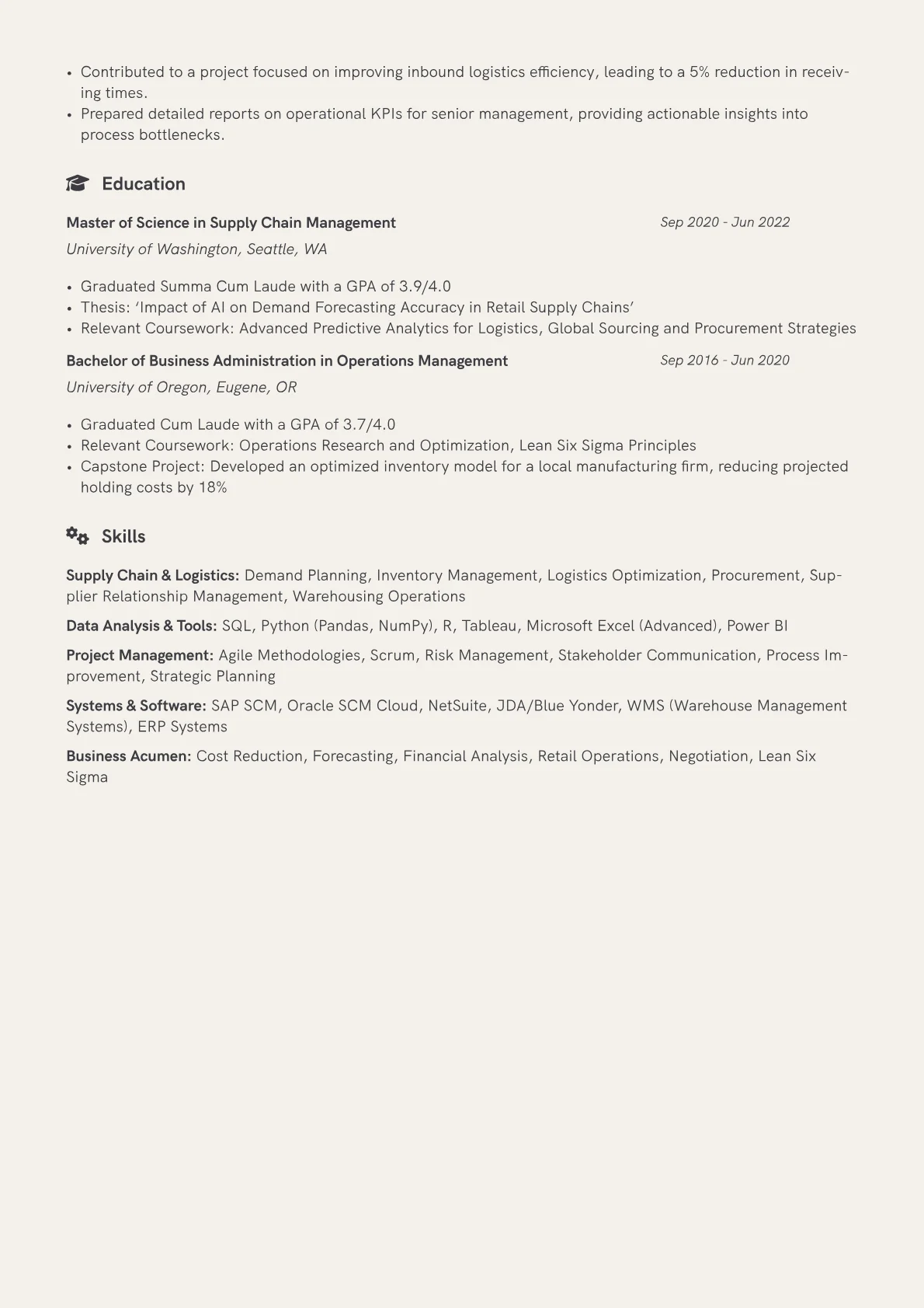 Costco Wholesale resume example, Supply Chain & Logistics, page 2