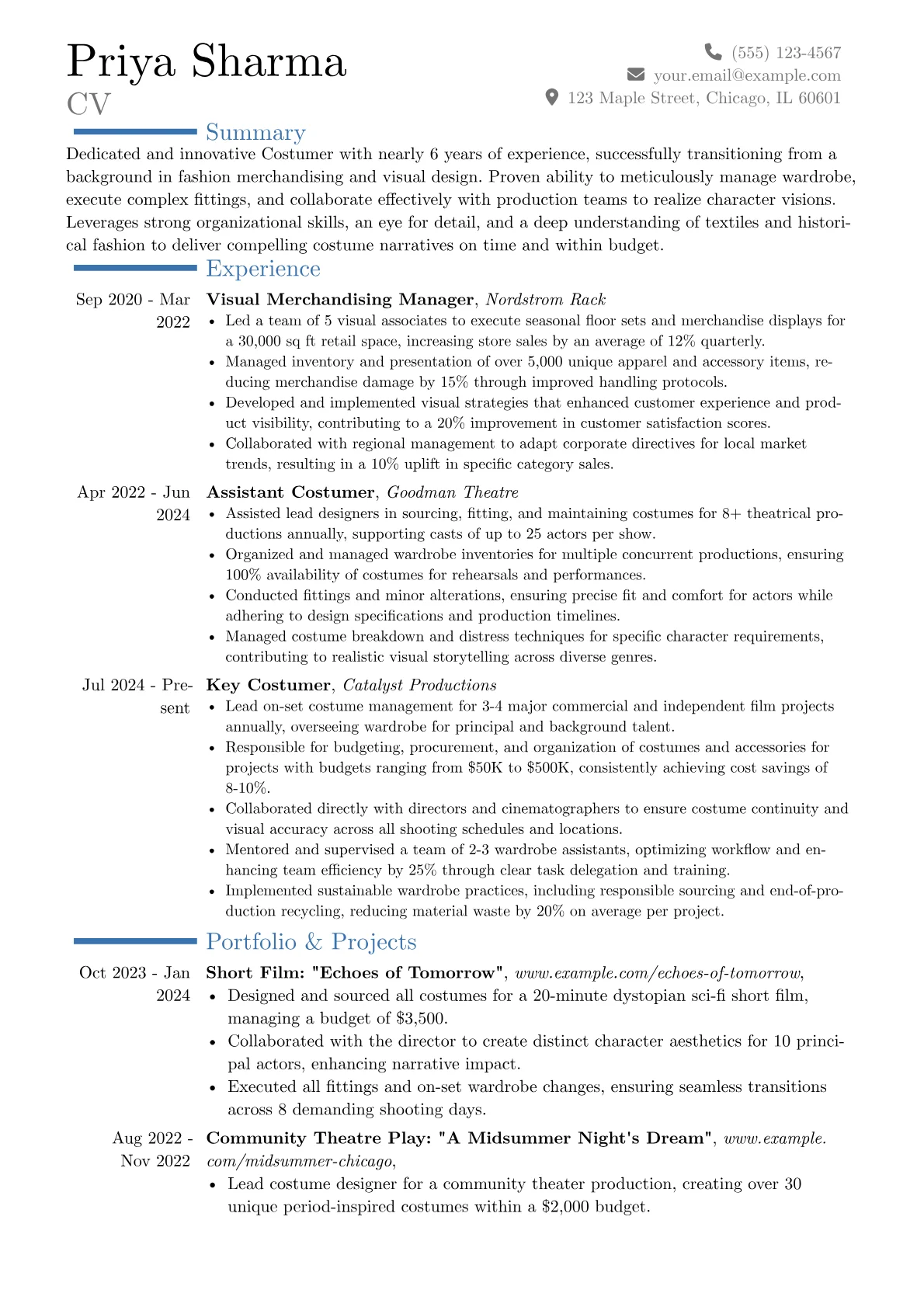 Costumer resume example, Career changer, page 1