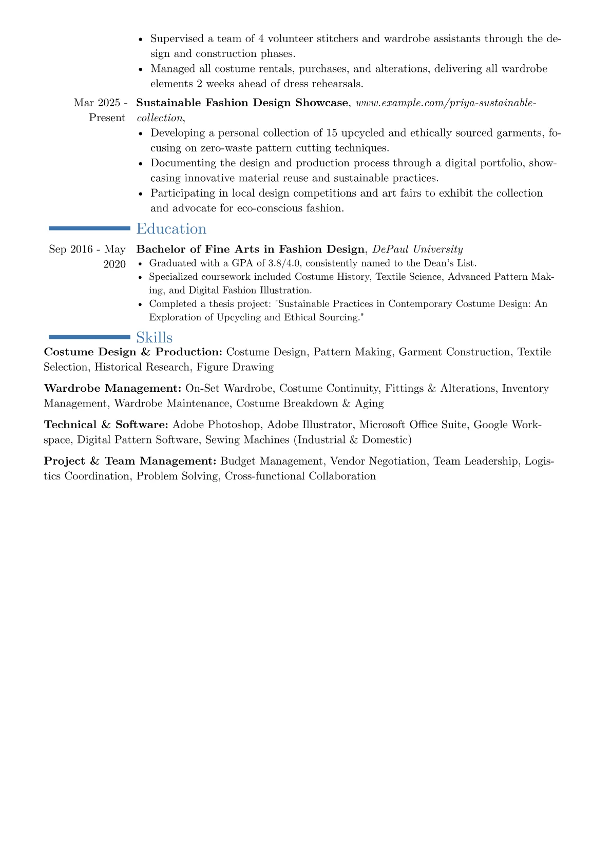 Costumer resume example, Career changer, page 2