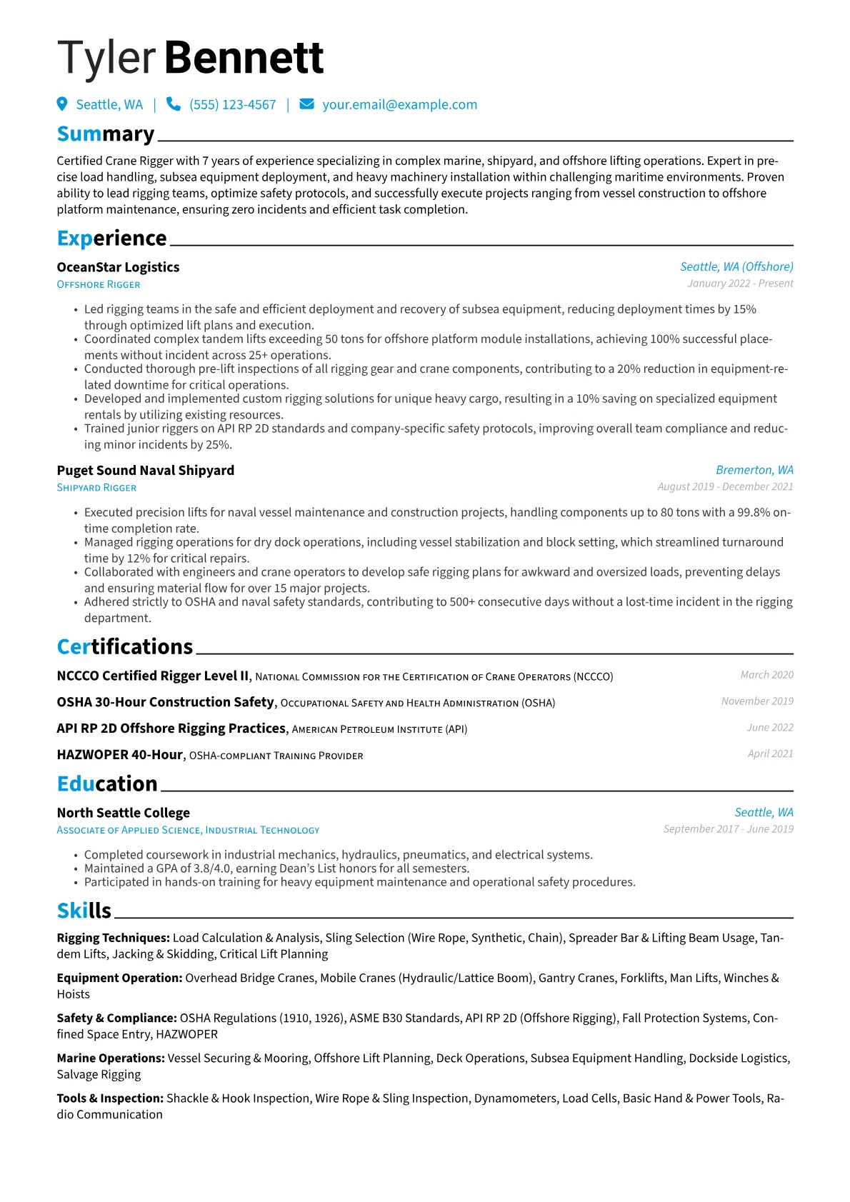Crane Rigger resume example, Crane Rigger, page 1
