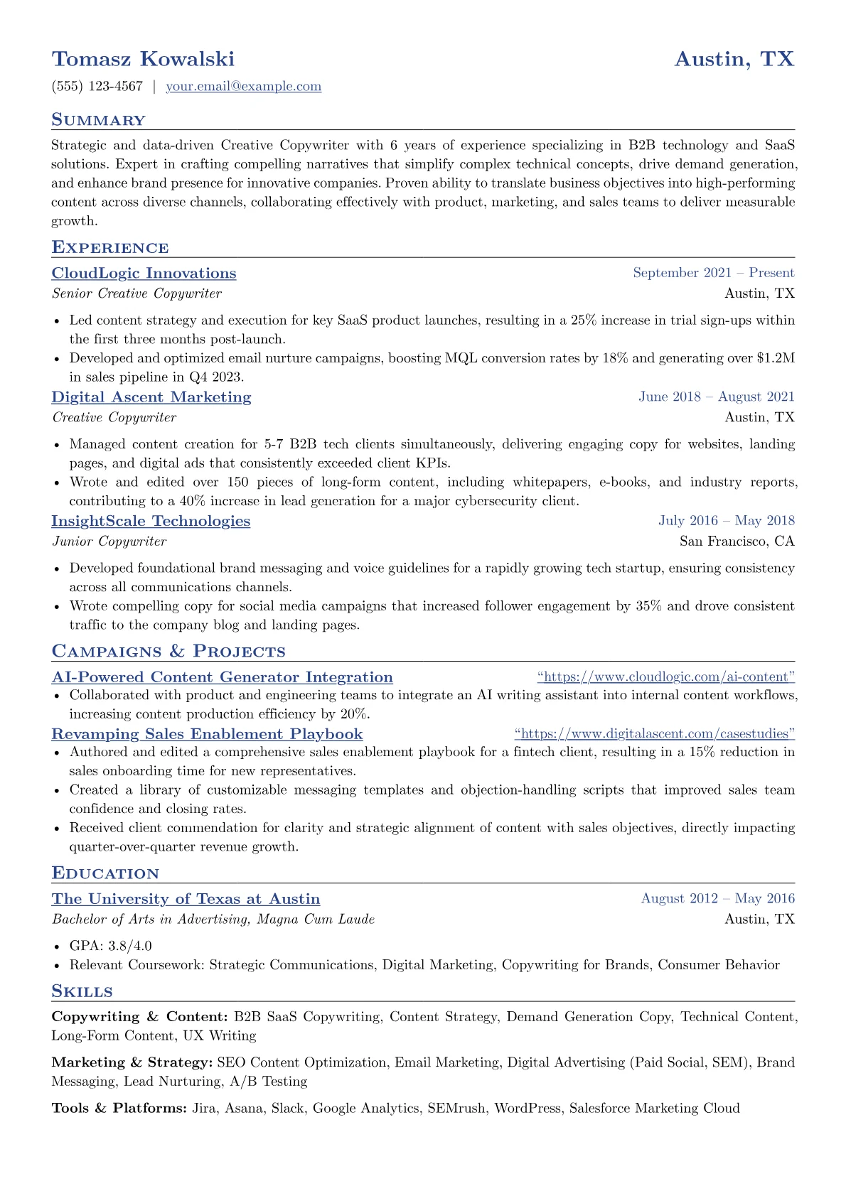 B2B Tech Copywriter version - Page 1