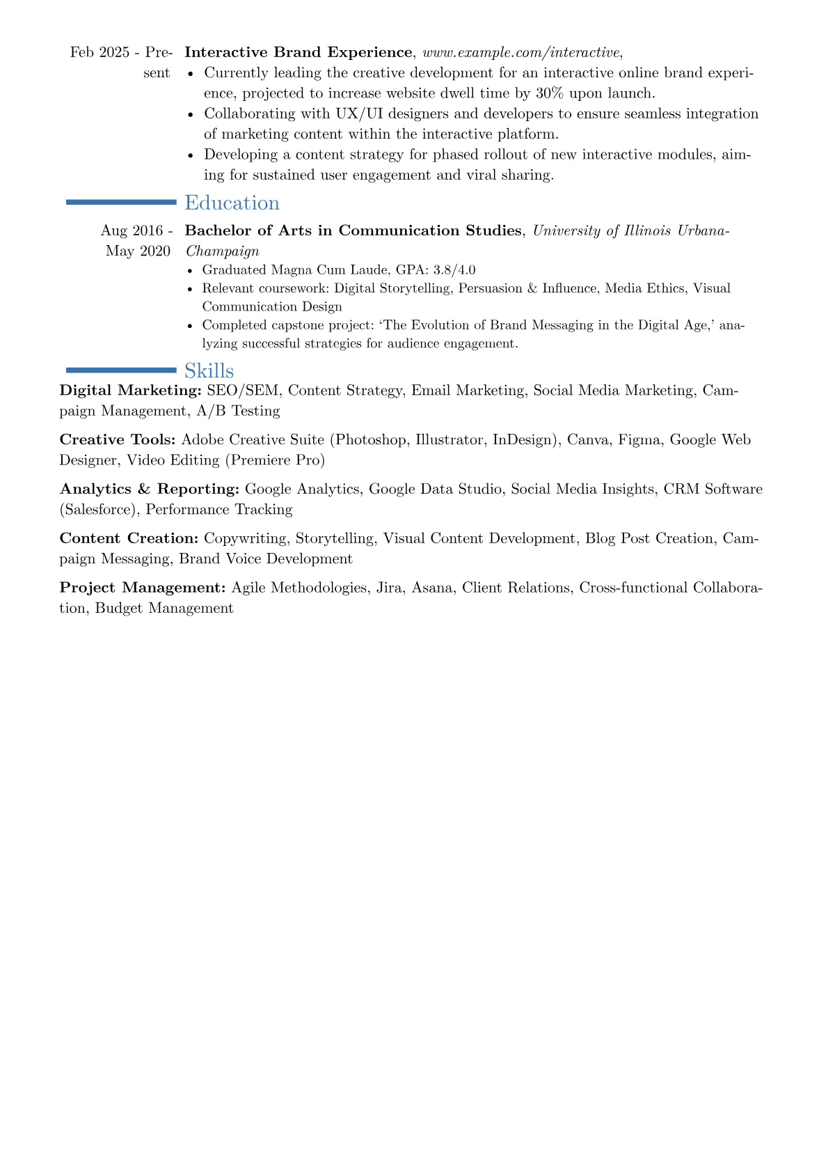Creative Marketing Specialist resume example, Career changer, page 2