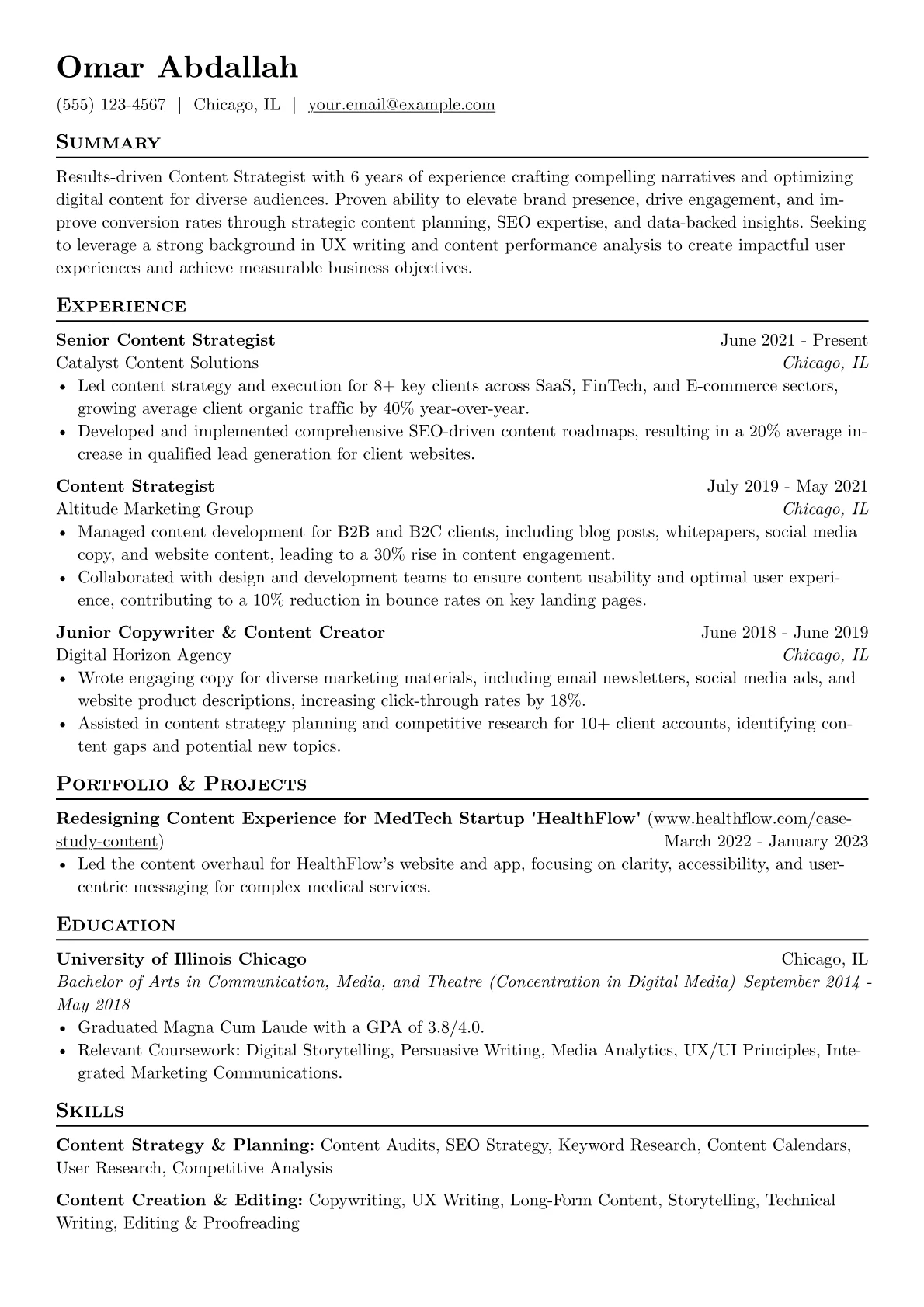 Creative resume example, Creative, page 1