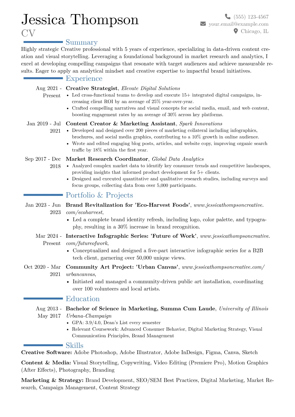 Creative resume example, Career changer, page 1