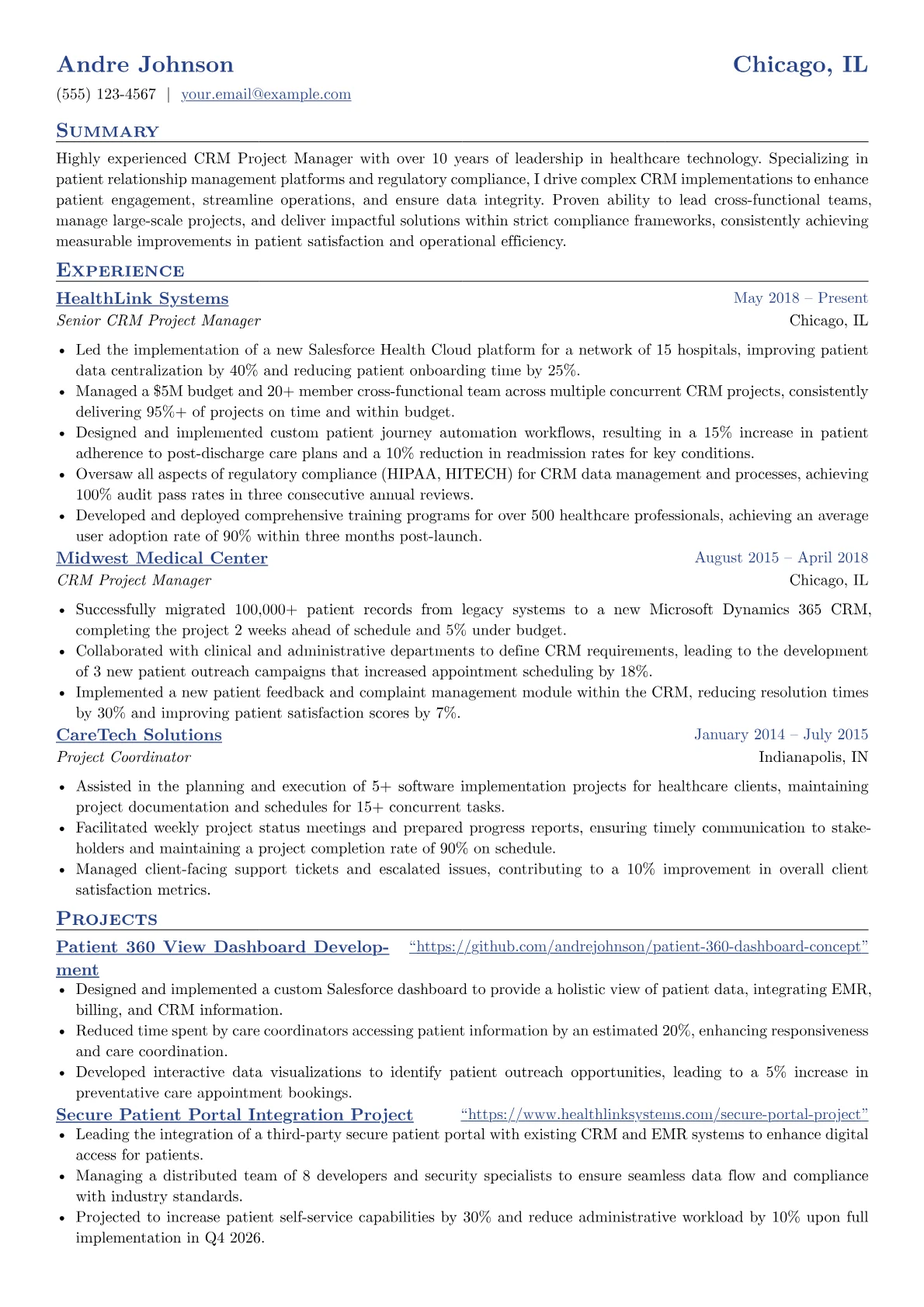 CRM Project Manager resume example, CRM Project Manager, page 1