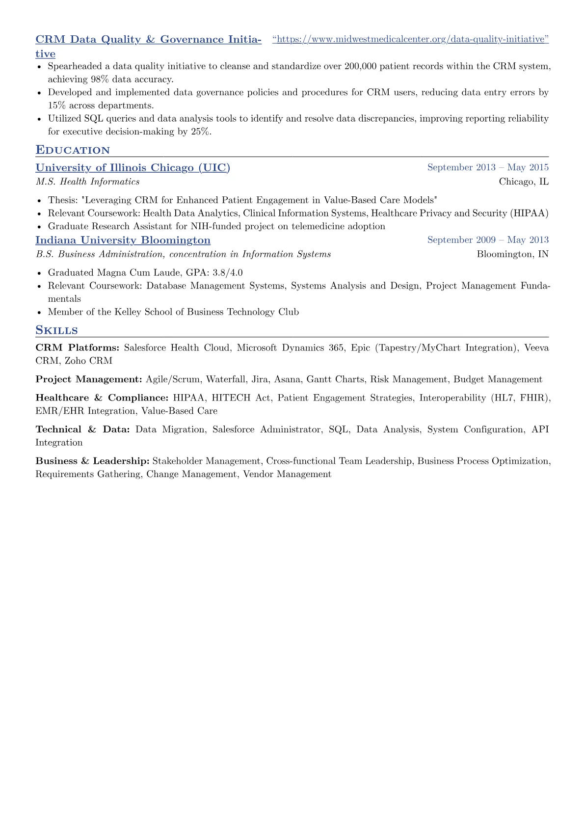 CRM Project Manager resume example, CRM Project Manager, page 2