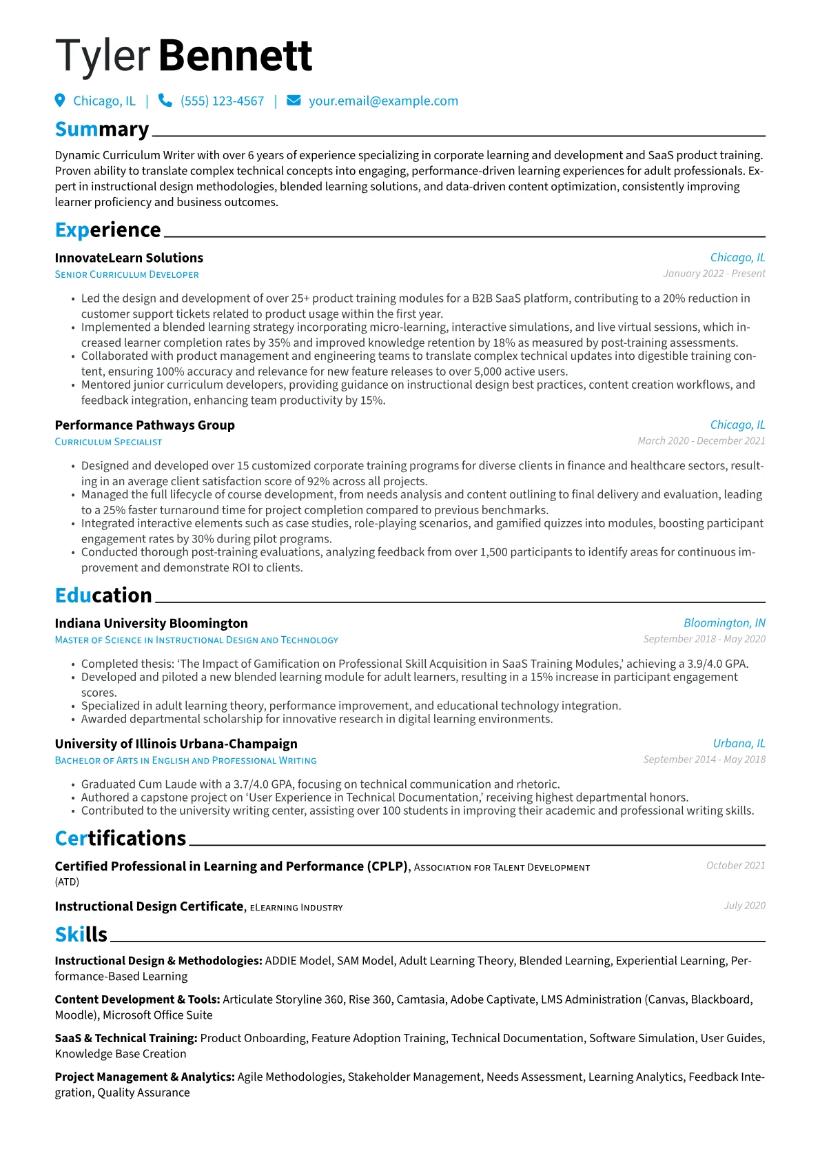 Curriculum Writer resume example, Corporate L&D & SaaS, page 1