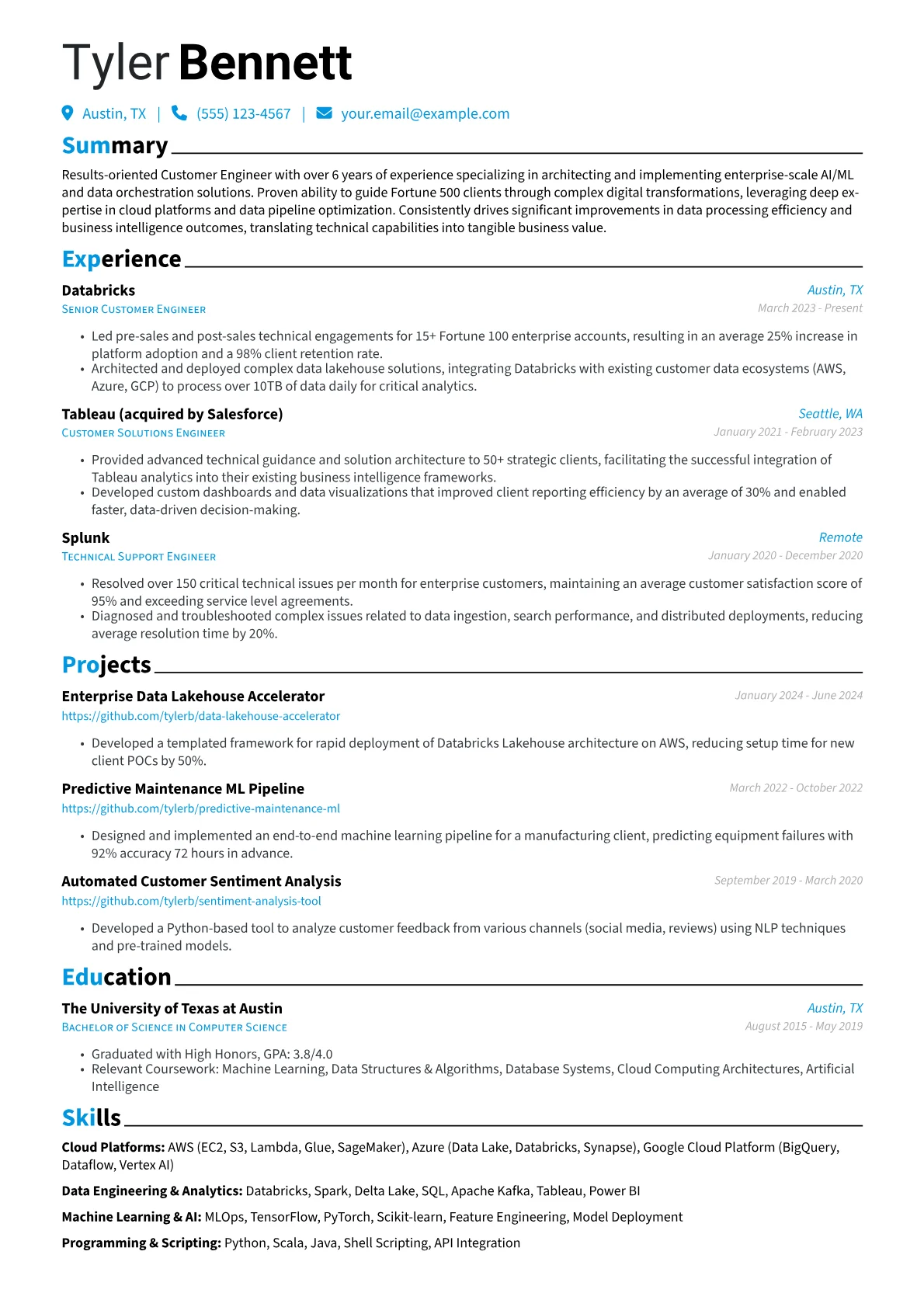 Customer Engineer resume example, Cloud Platforms, page 1