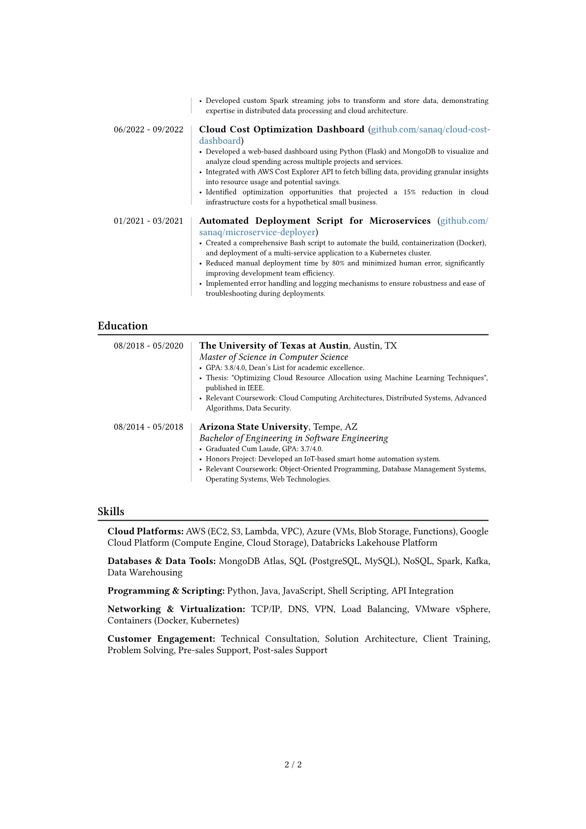 Customer Engineer resume example, Career changer, page 2