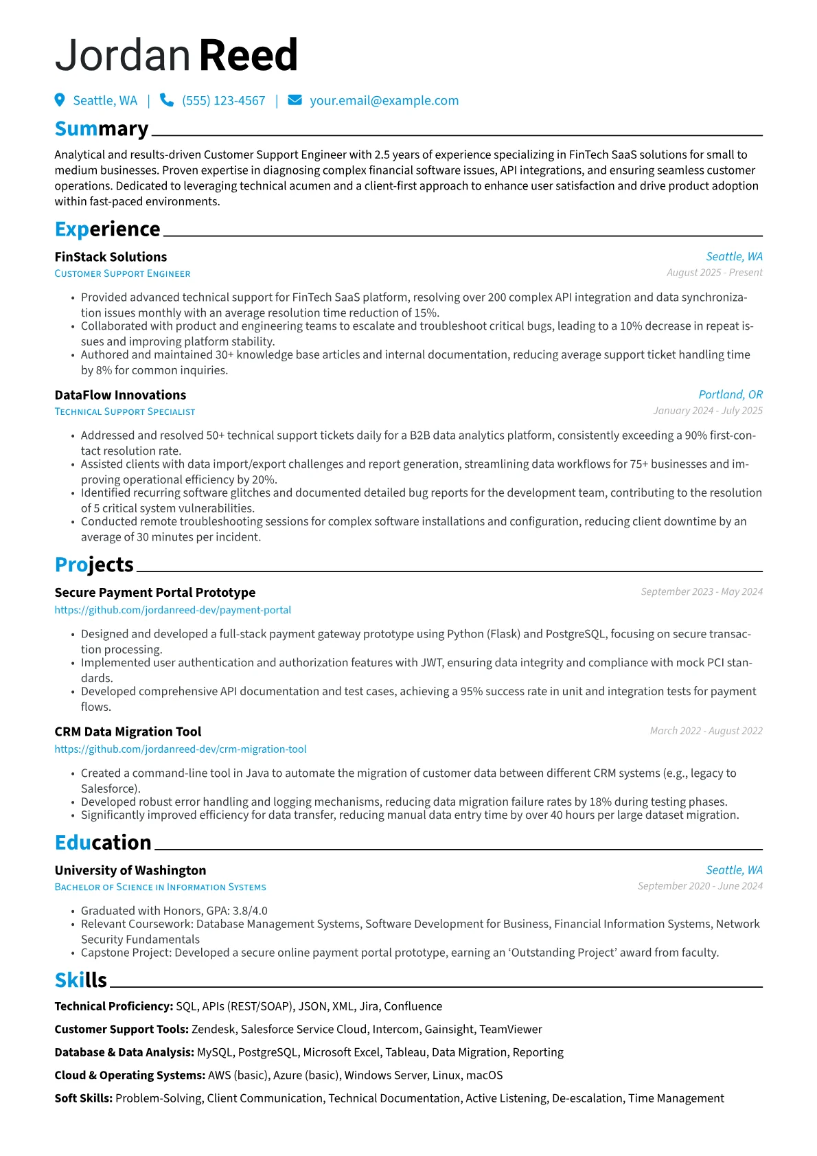 Customer Support Engineer resume example, Customer Support Engineer, page 1