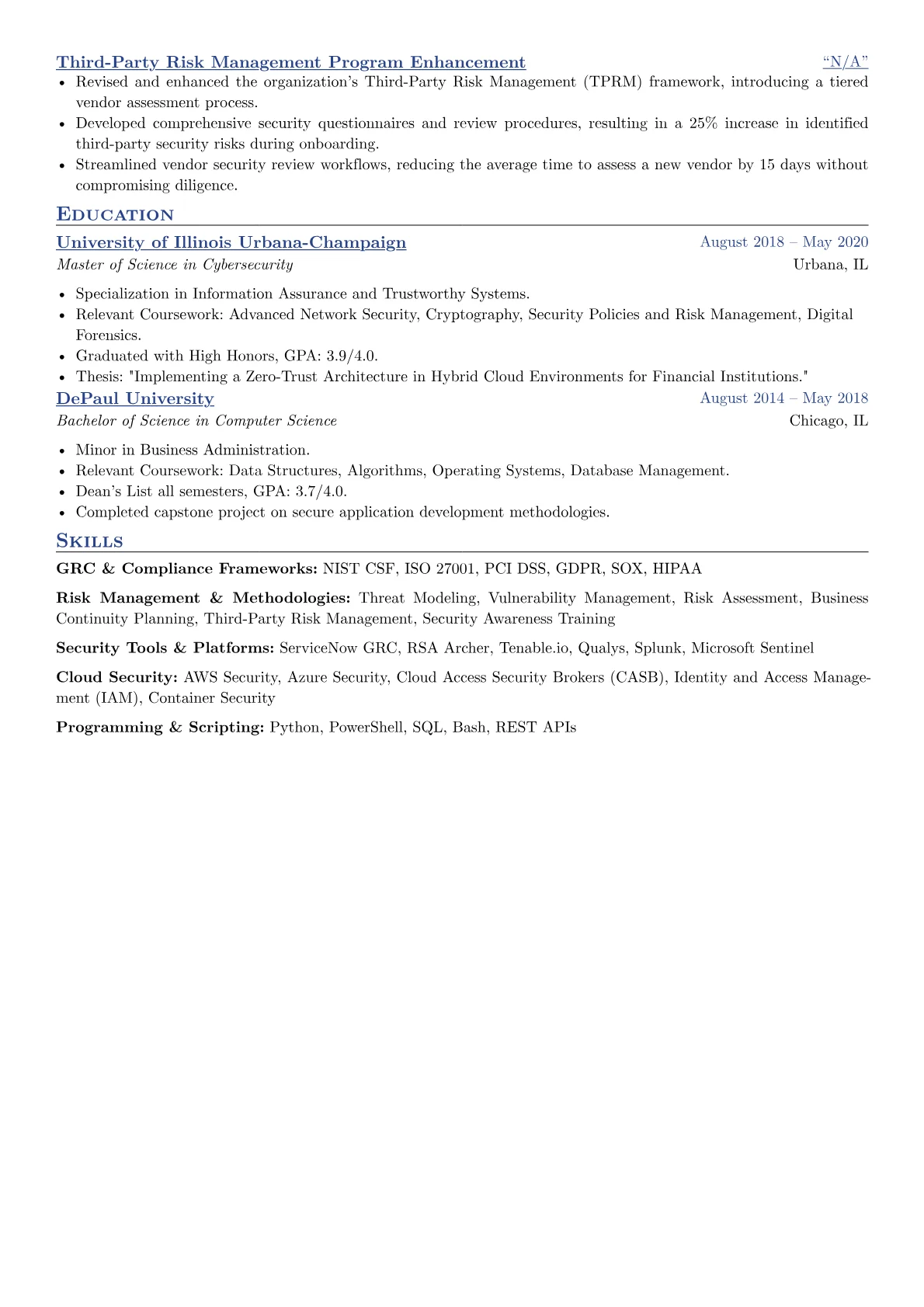 Cyber Security Manager resume example, Cyber Security Manager, page 2