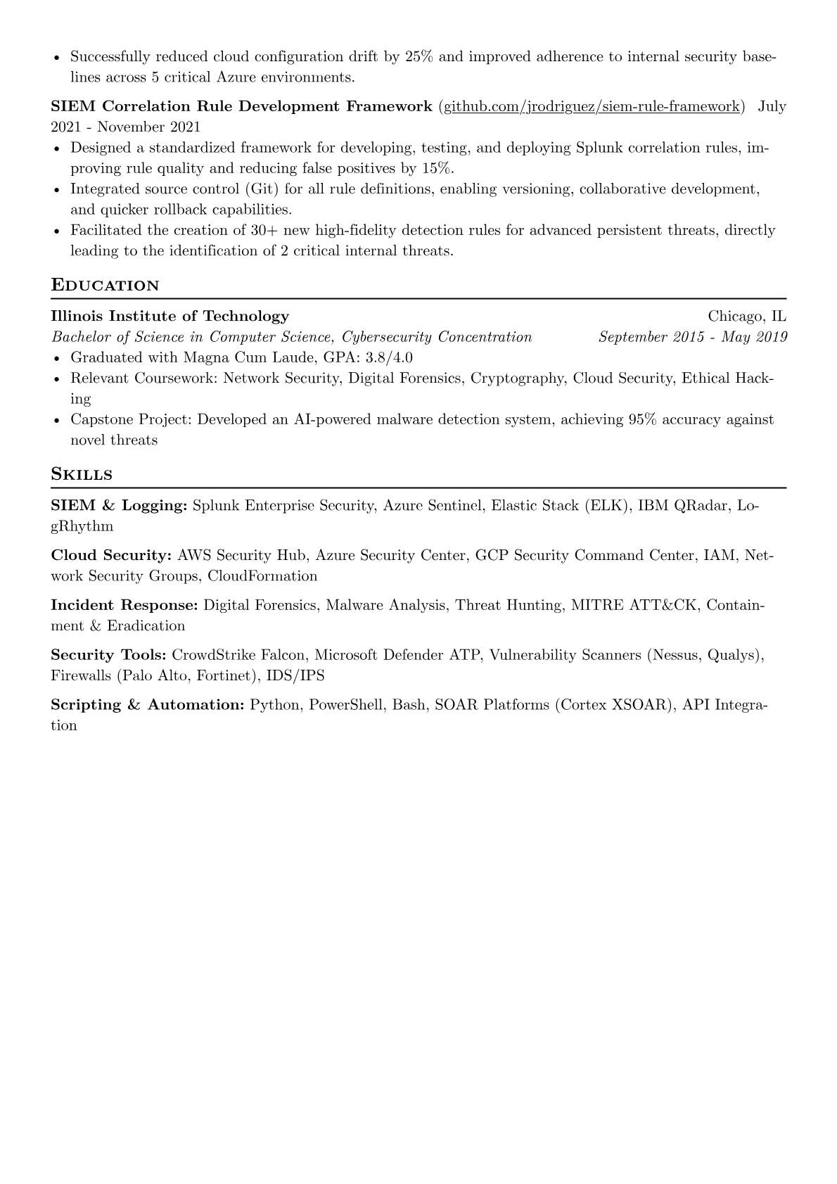 Cybersecurity Engineer resume example, SIEM & Logging, page 2