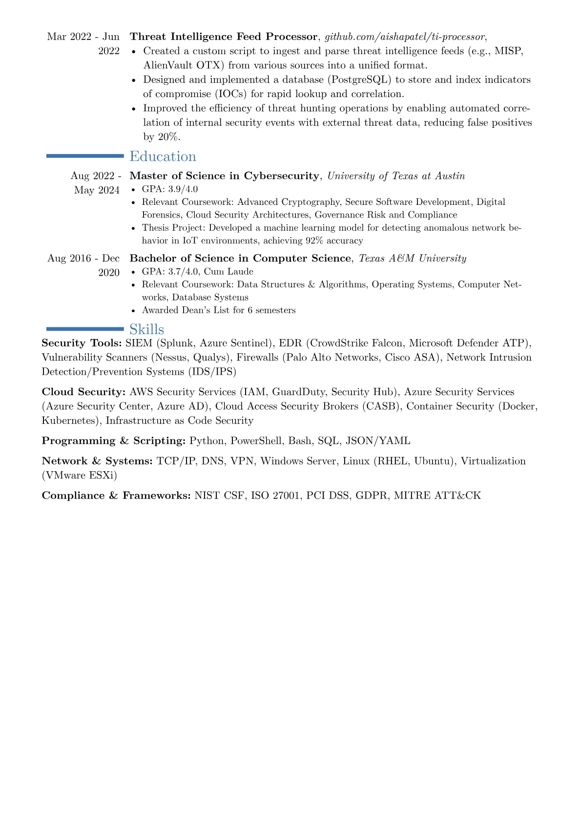 Cybersecurity Engineer resume example, Career changer, page 2