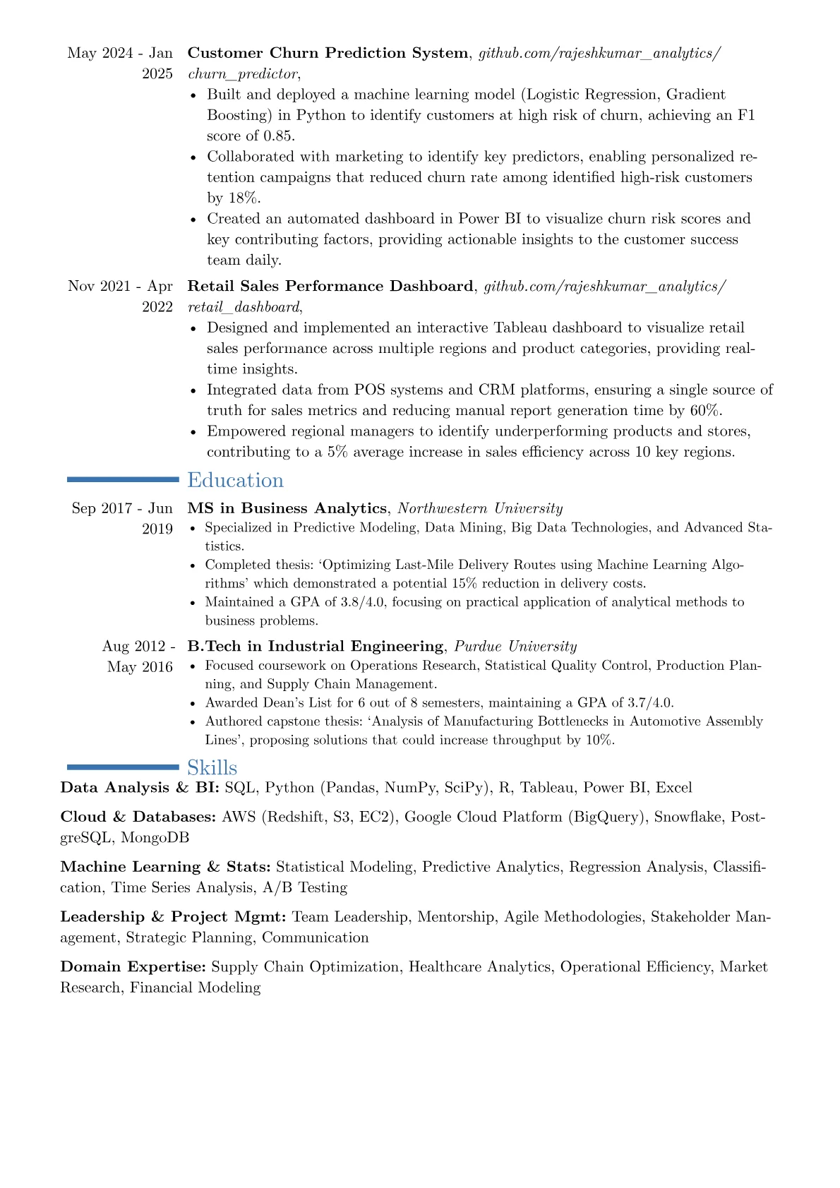 Data Analytics Manager resume example, Career changer, page 2