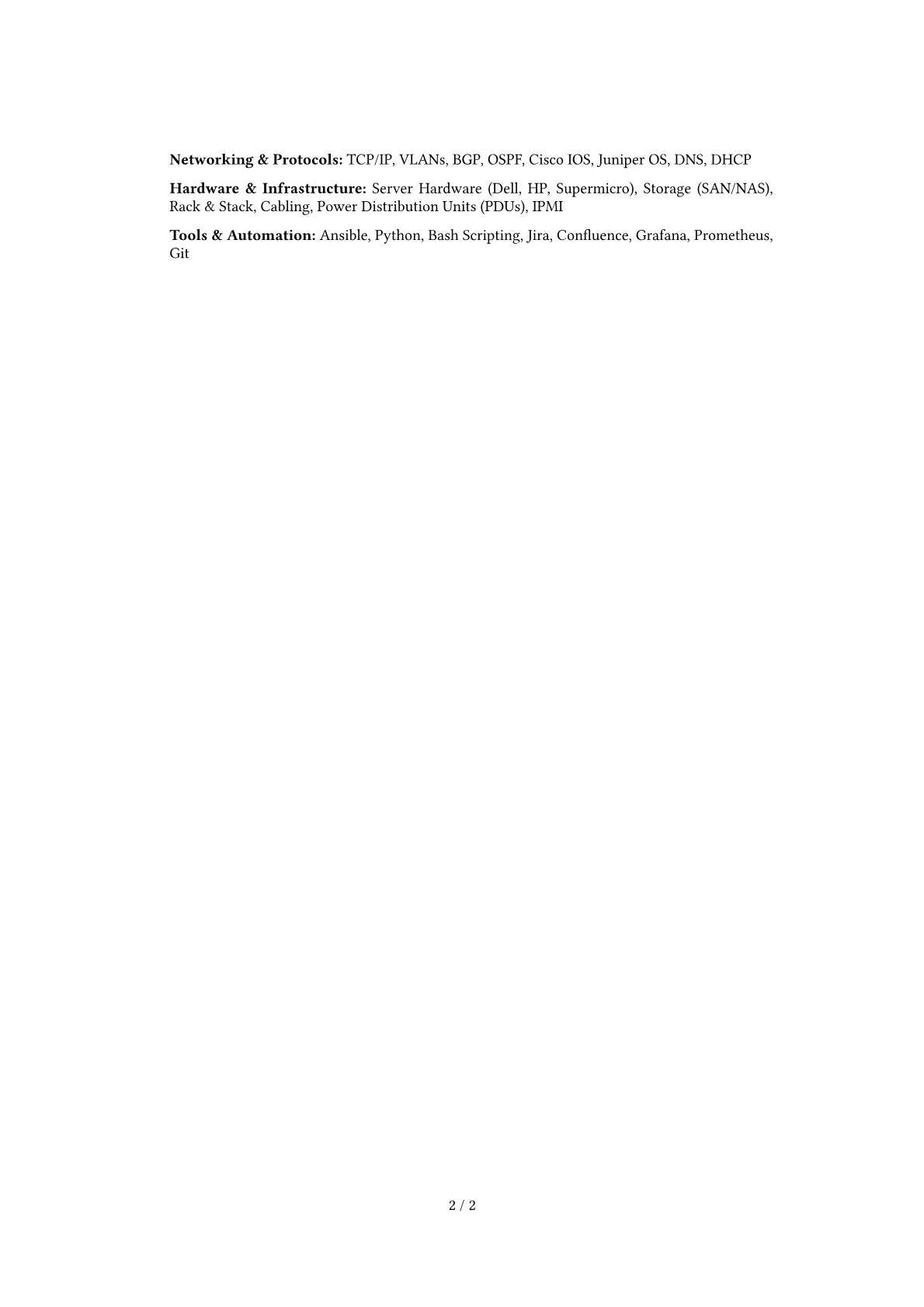 Data Center Engineer resume example, Career changer, page 2