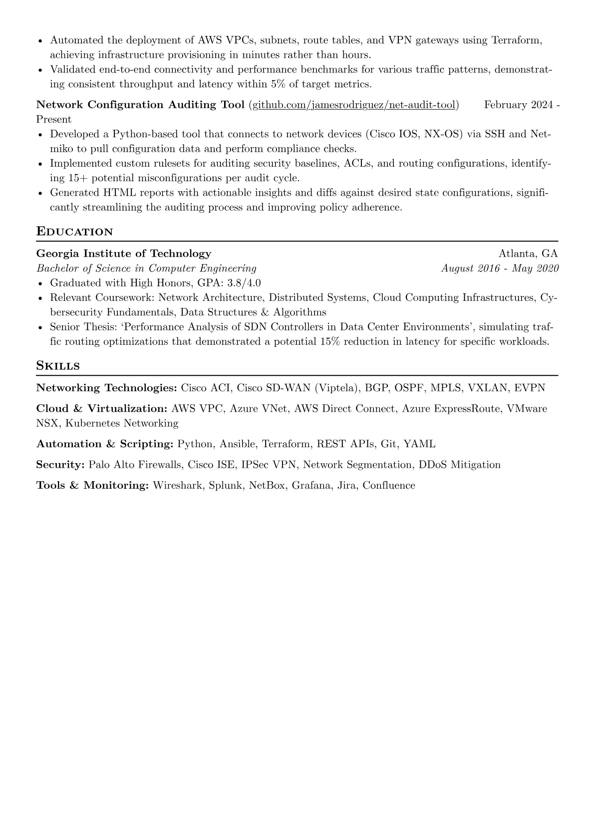 Data Center Network Engineer resume example, Enterprise ACI & Hybrid, page 2
