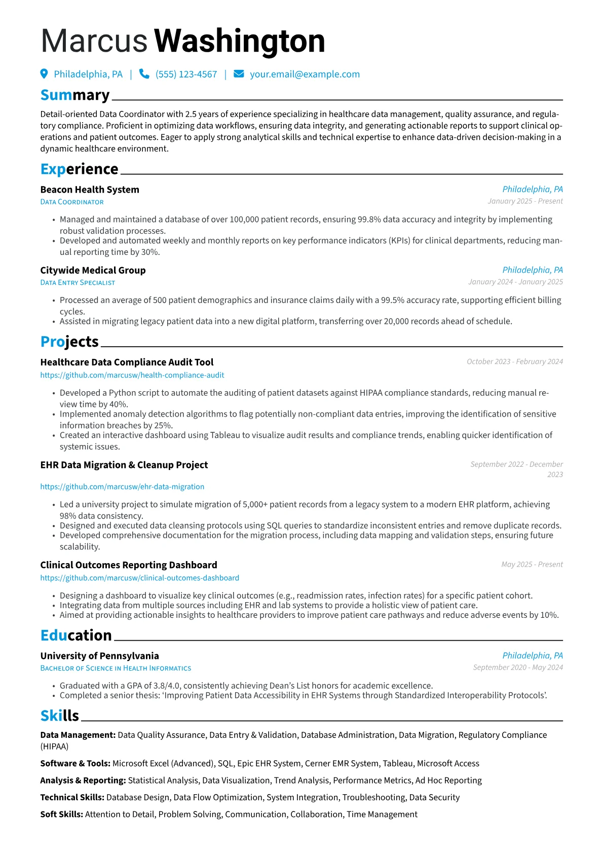 Data Coordinator resume example, Data Coordinator, page 1