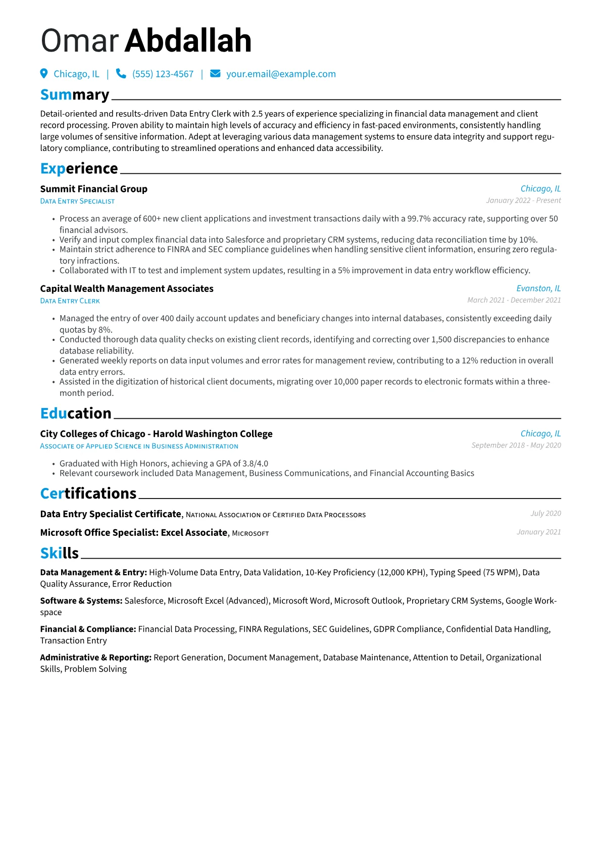 Financial Data Entry Clerk version - Page 1