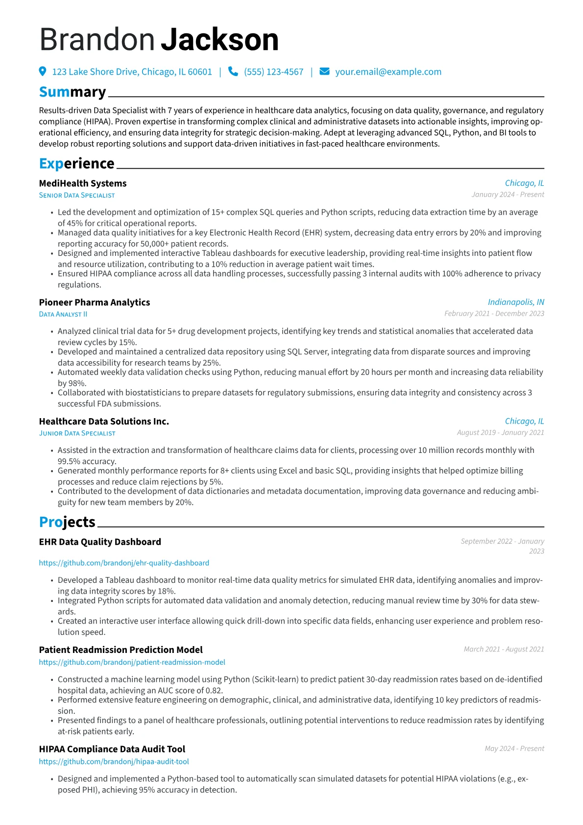 Data Specialist resume example, Programming & Databases, page 1