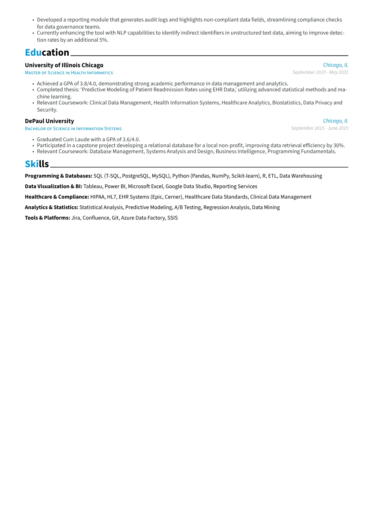 Data Specialist resume example, Programming & Databases, page 2