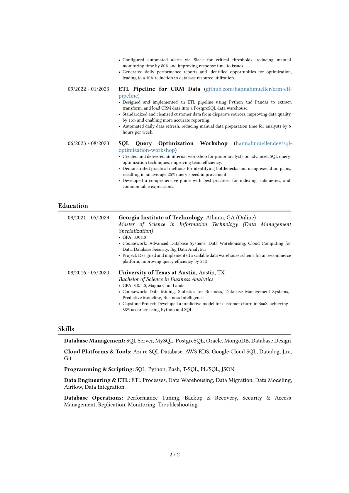 Database Coordinator resume example, Career changer, page 2