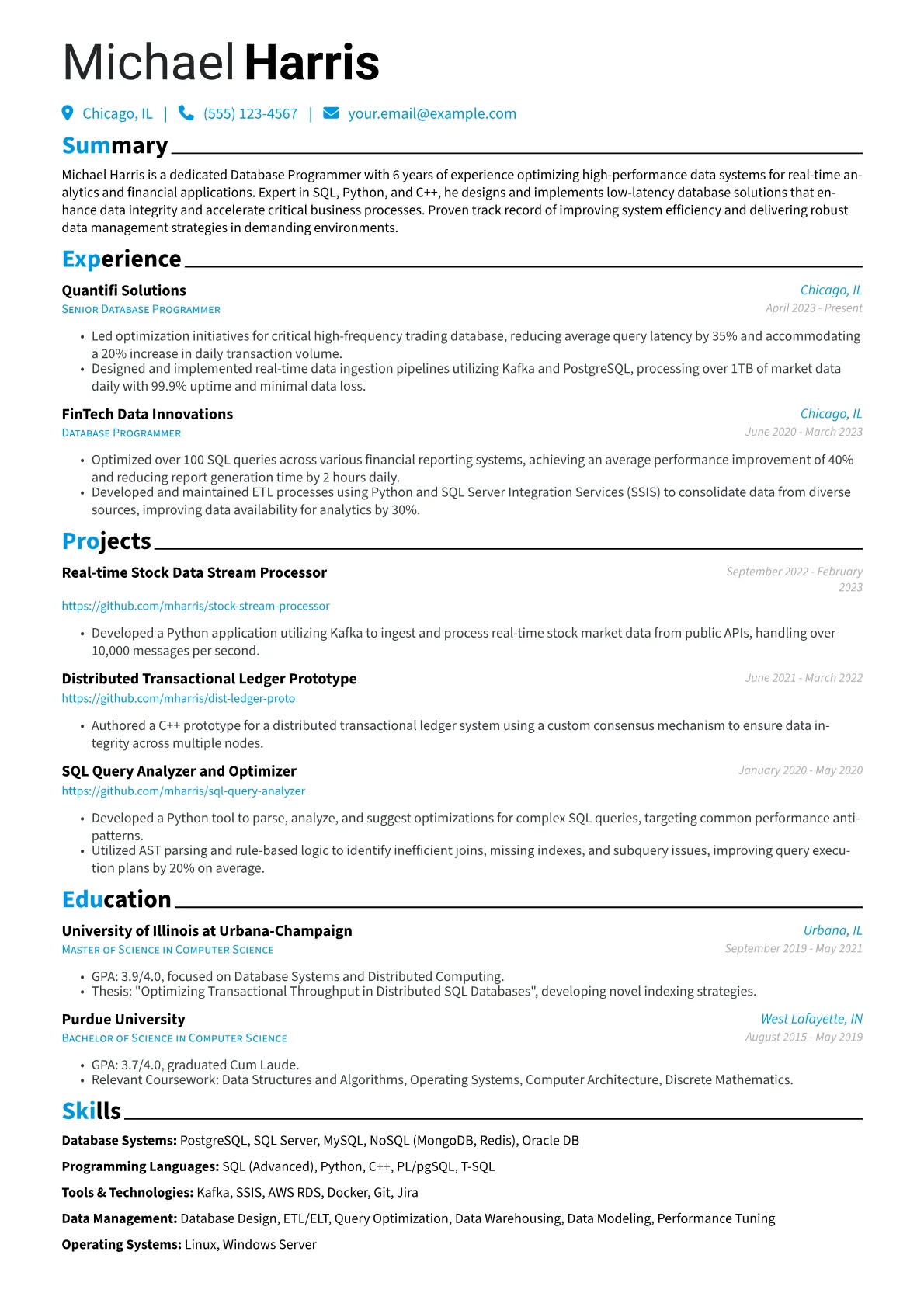 Database Programmer resume example, Database Programmer, page 1