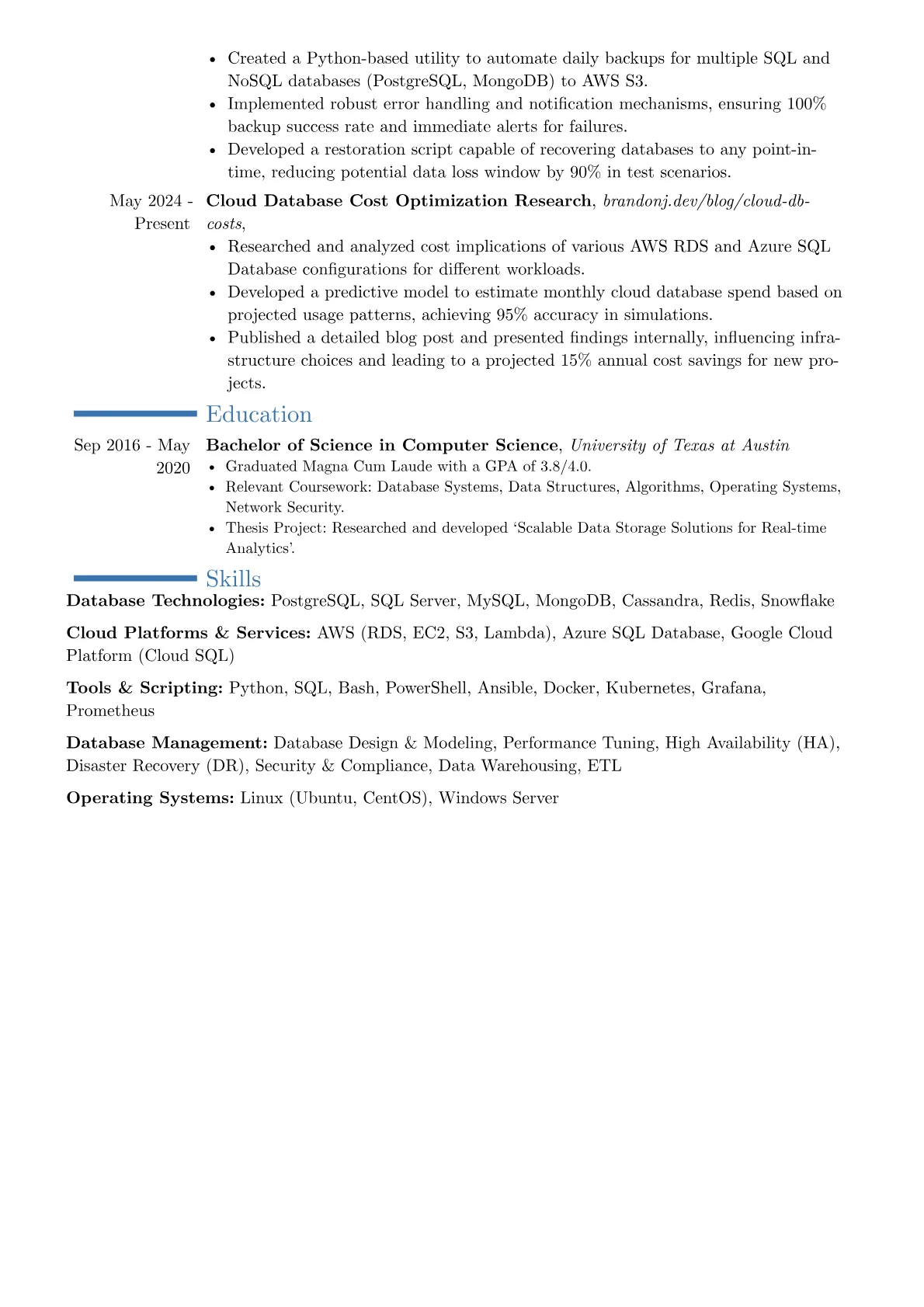 Database Specialist resume example, Career changer, page 2