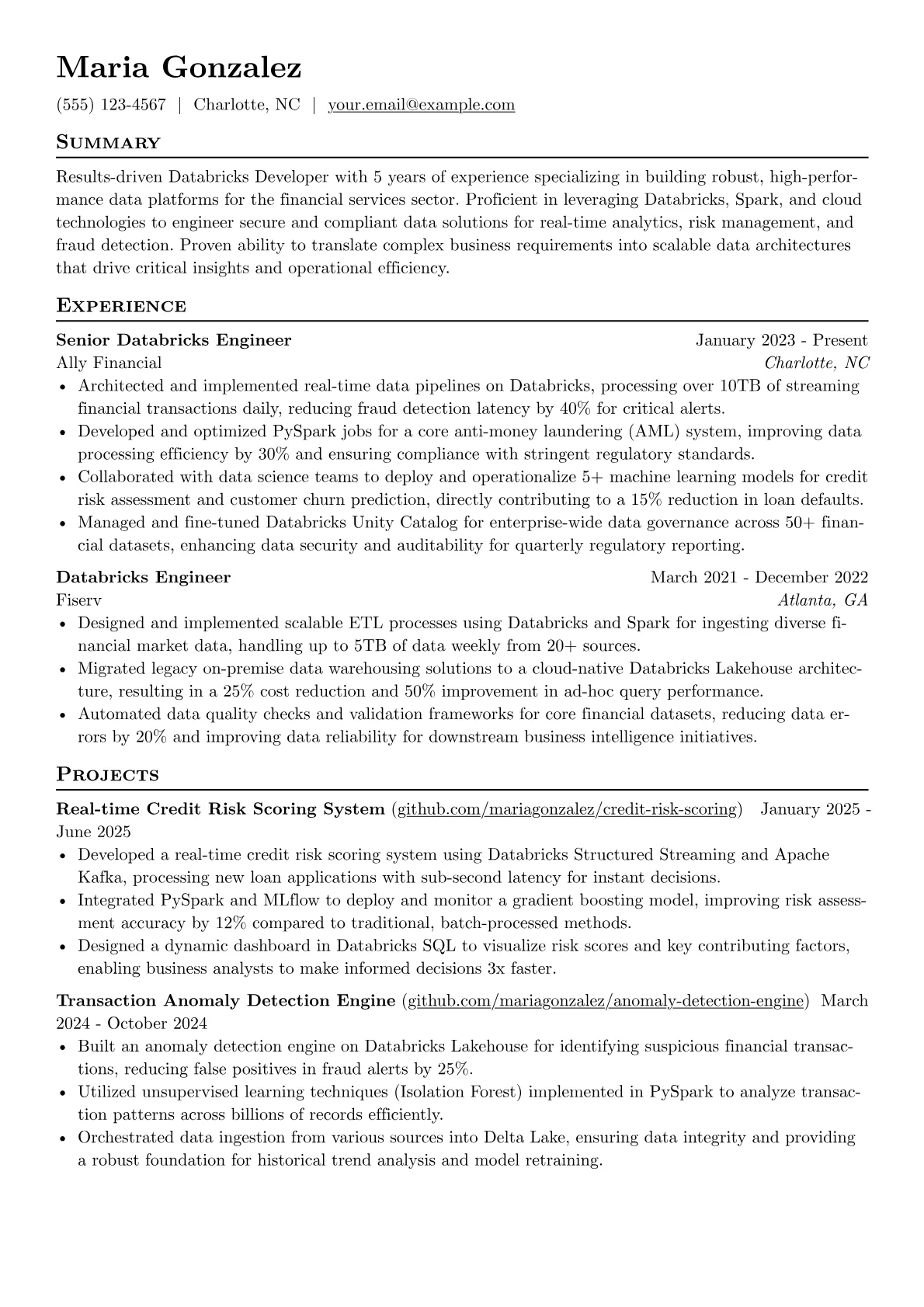 Databricks Developer resume example, Databricks Developer, page 1