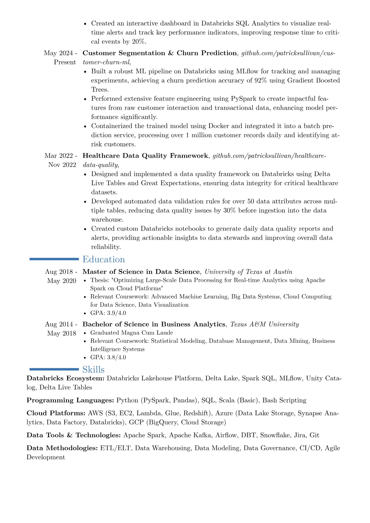 Databricks Developer resume example, Career changer, page 2