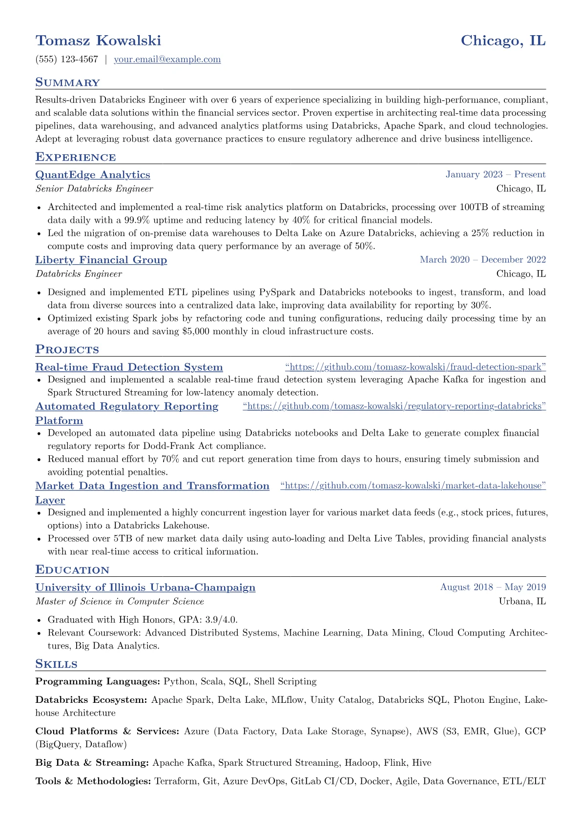Databricks Engineer resume example, Databricks Engineer, page 1