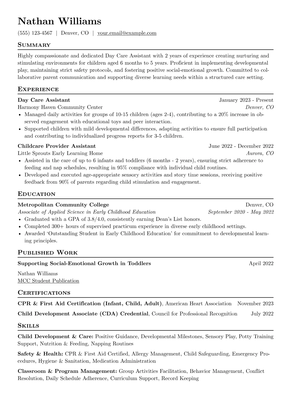 Day Care Assistant version - Page 1