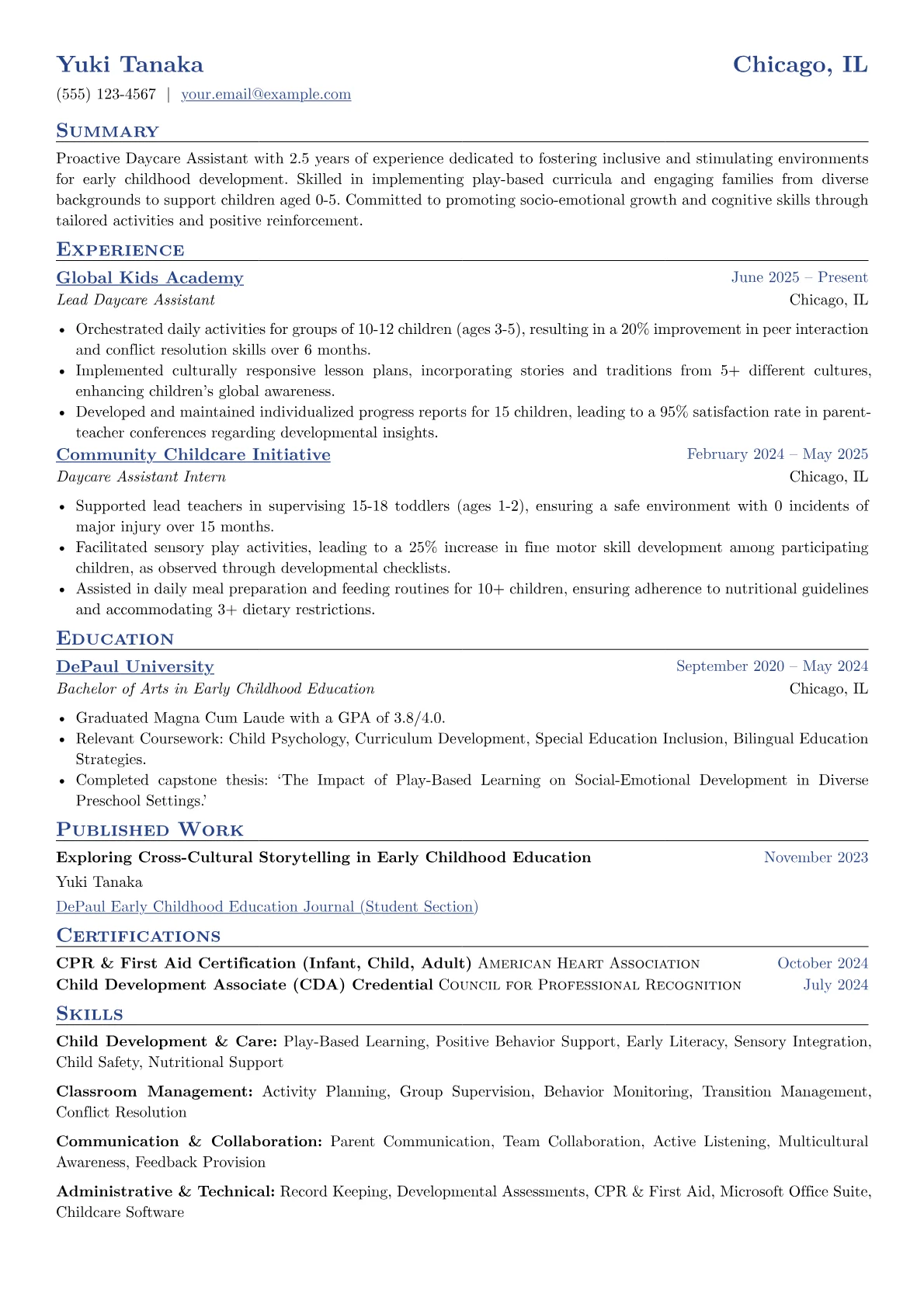 Daycare Assistant resume example, Daycare Assistant, page 1