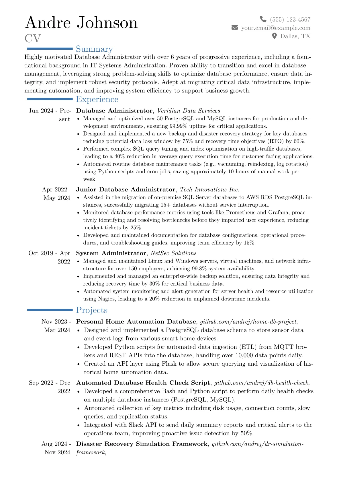DBA resume example, Career changer, page 1