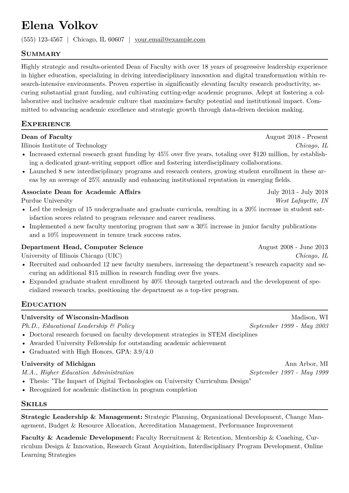 Dean of Faculty Resume version - Page 1