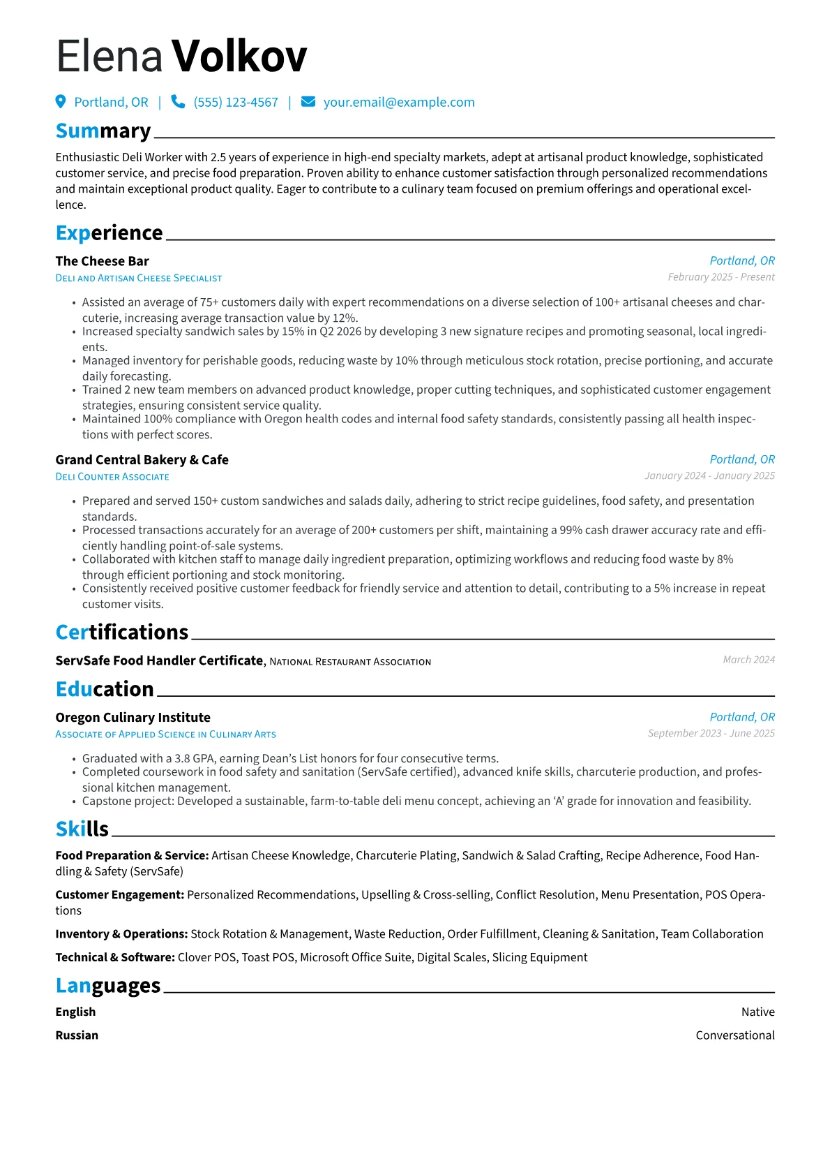Deli Worker resume example, Deli Worker - Gourmet, page 1