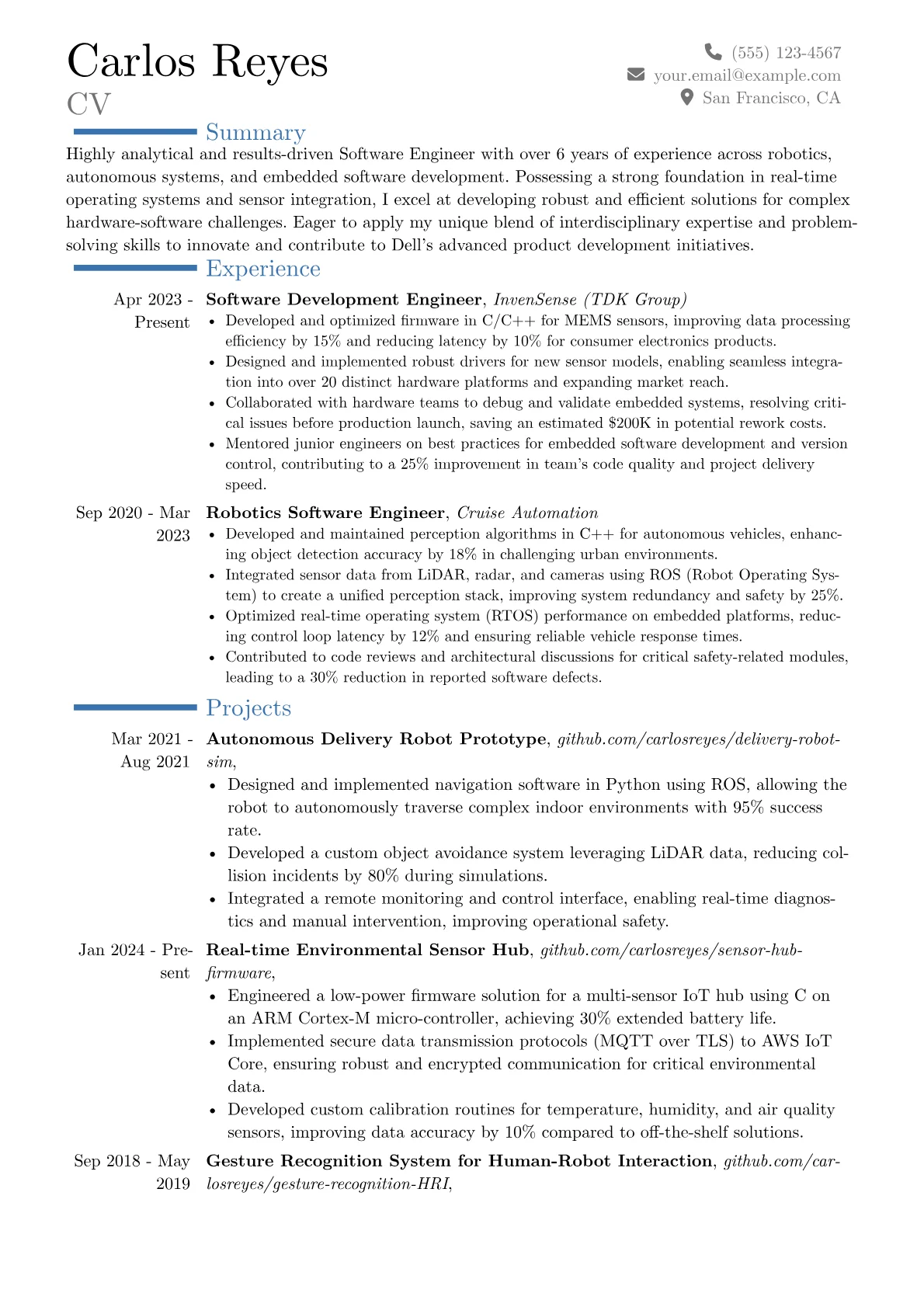 Dell resume example, Career changer, page 1