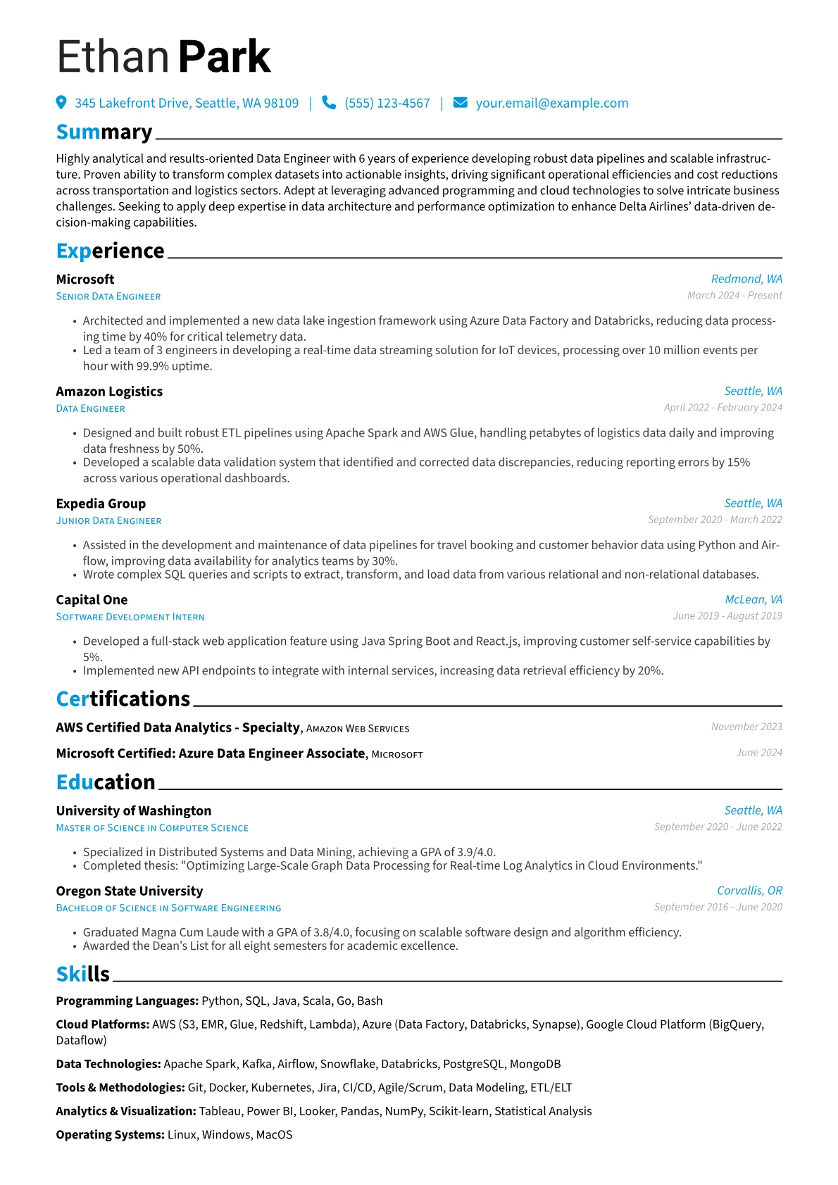 Delta Airlines resume example, Delta Airlines - Senior, page 1