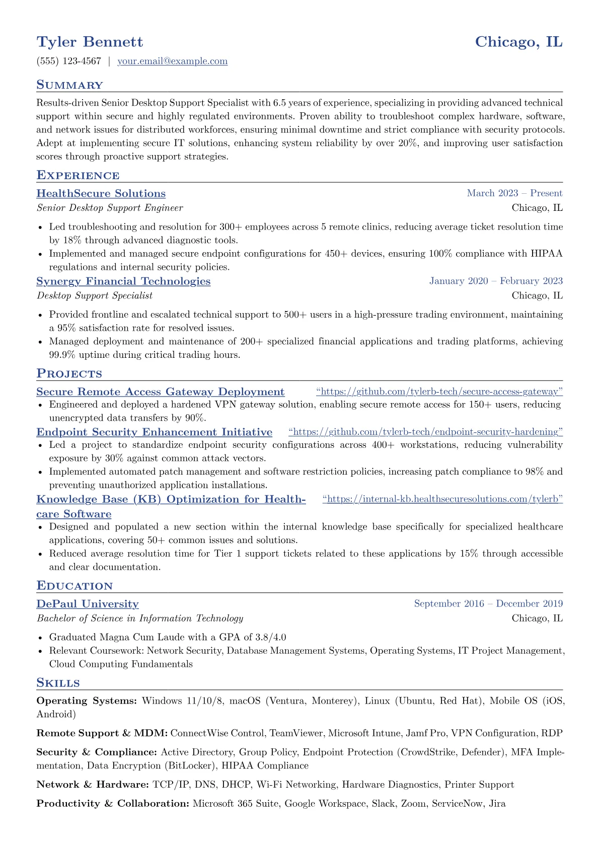 Desktop Support resume example, Desktop Support Specialist, page 1