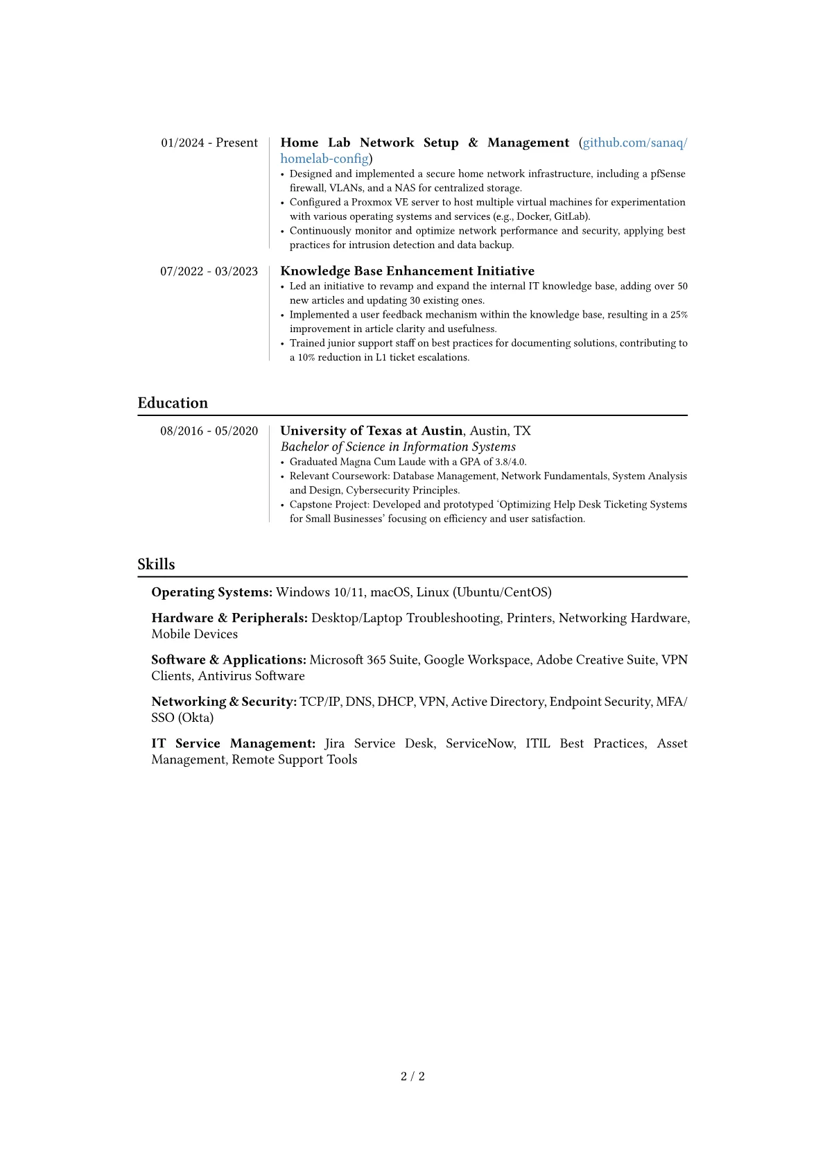Desktop Support resume example, Career changer, page 2