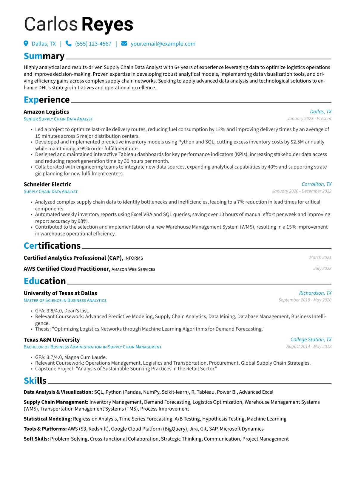 DHL resume example, Data Analysis, page 1