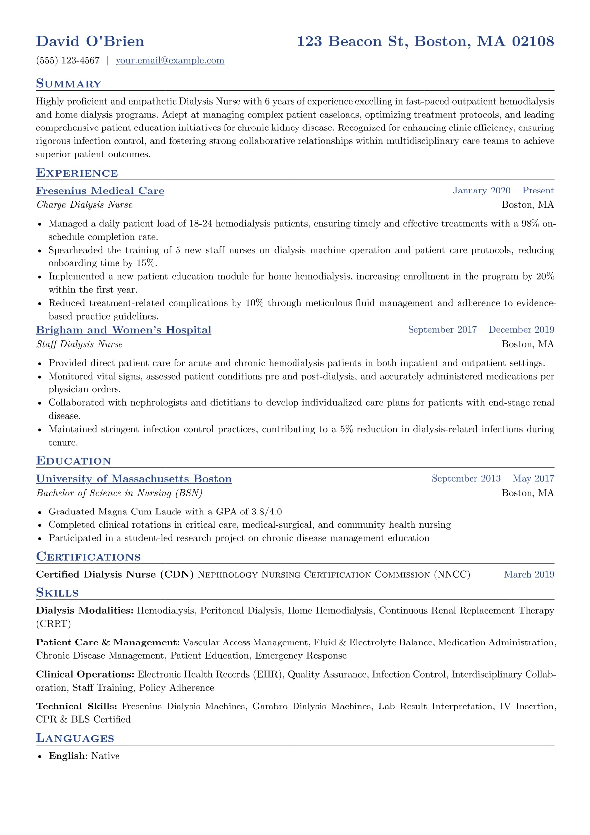 Dialysis Nurse Resume version - Page 1