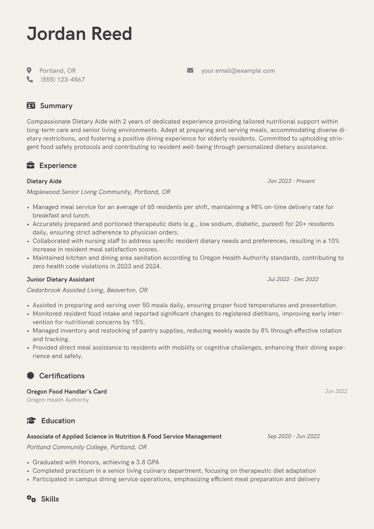 Dietary Aide - Senior version - Page 1