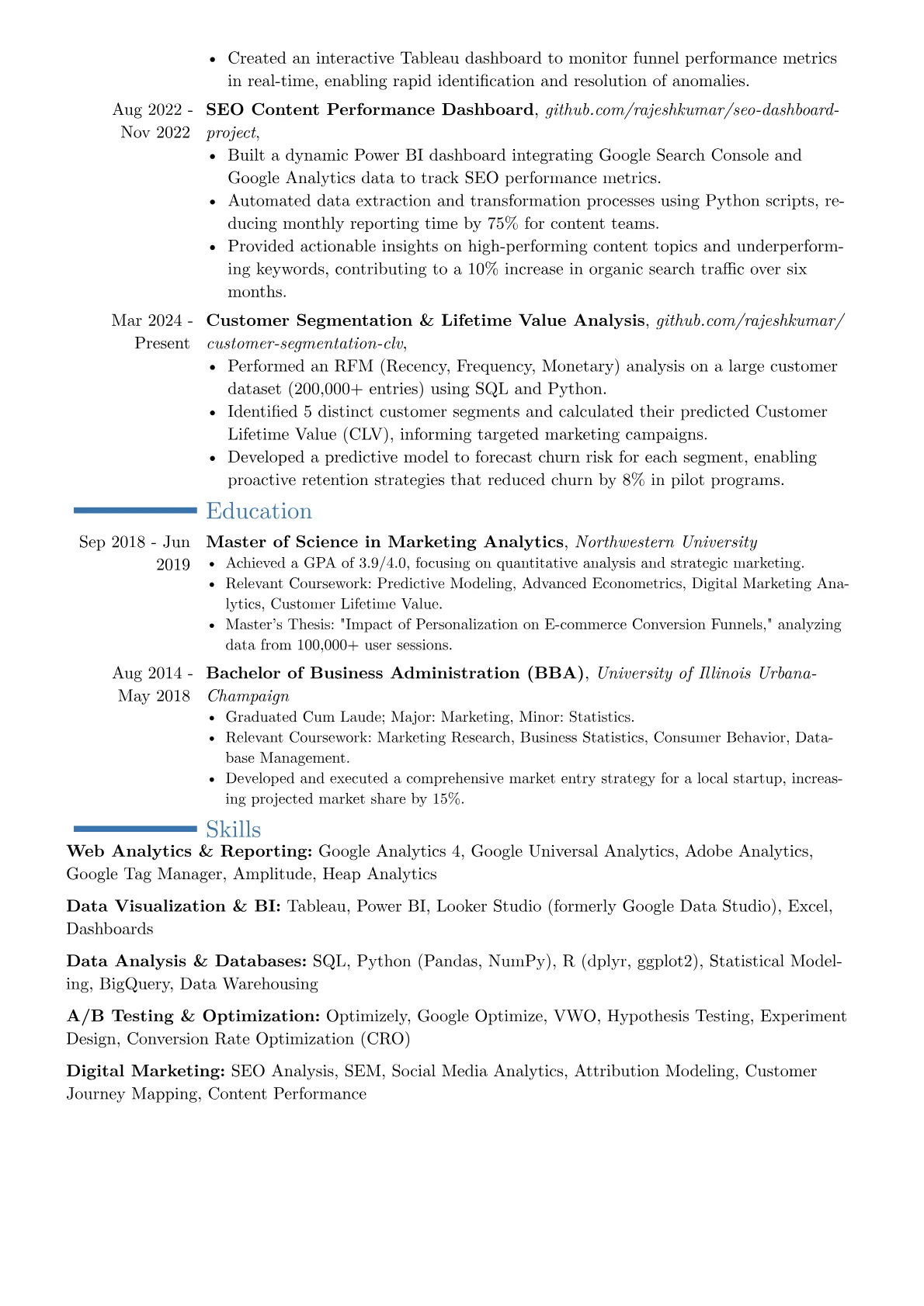 Digital Analyst resume example, Career changer, page 2