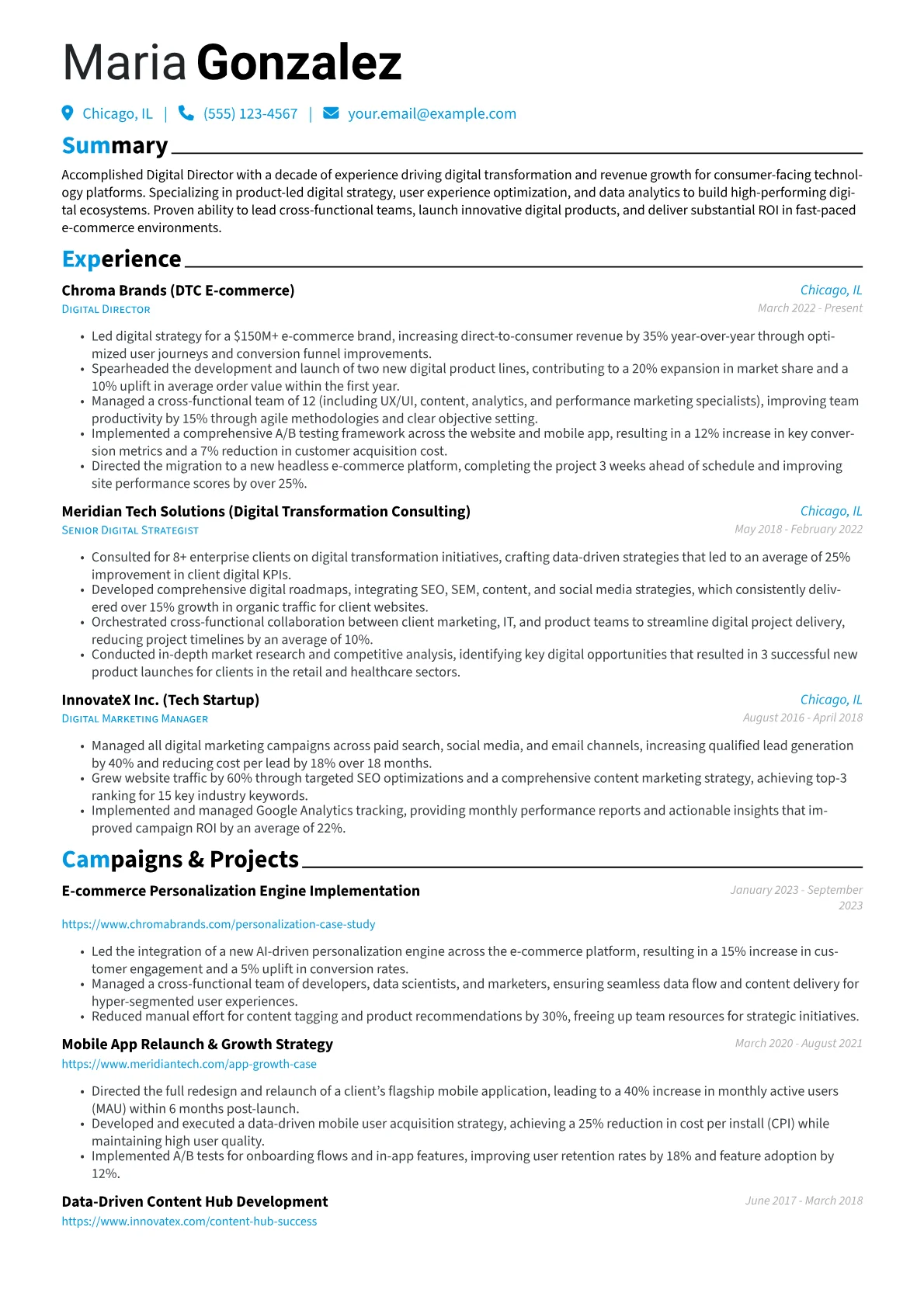 Digital Director resume example, Digital Director, page 1
