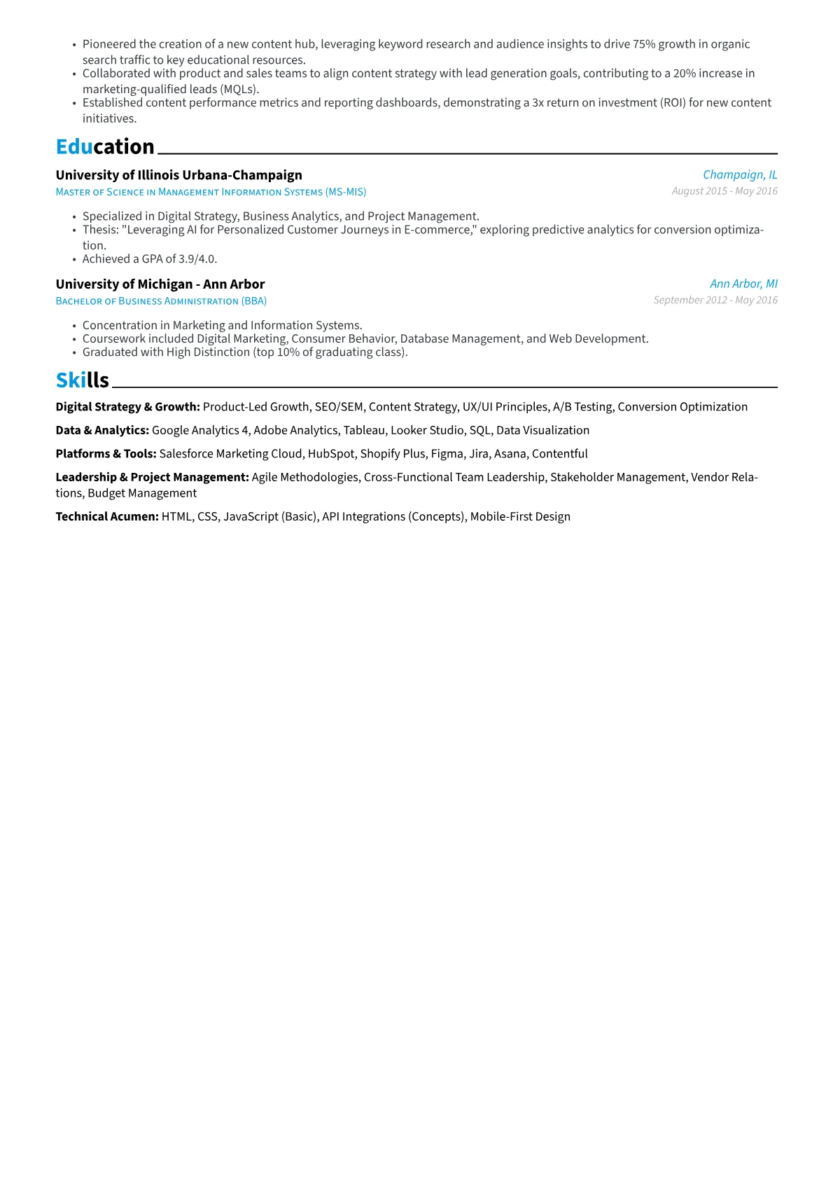 Digital Director resume example, Digital Director, page 2